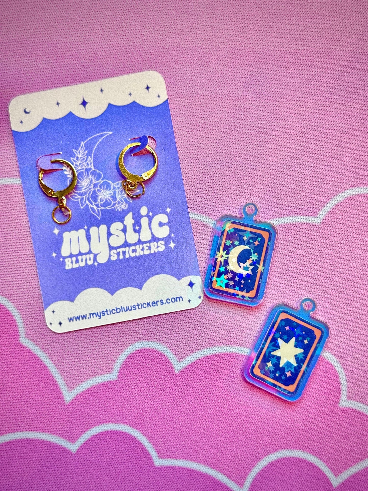 Tarot Acrylic Earrings: Star Moon Dangle Hoop or Hook Style