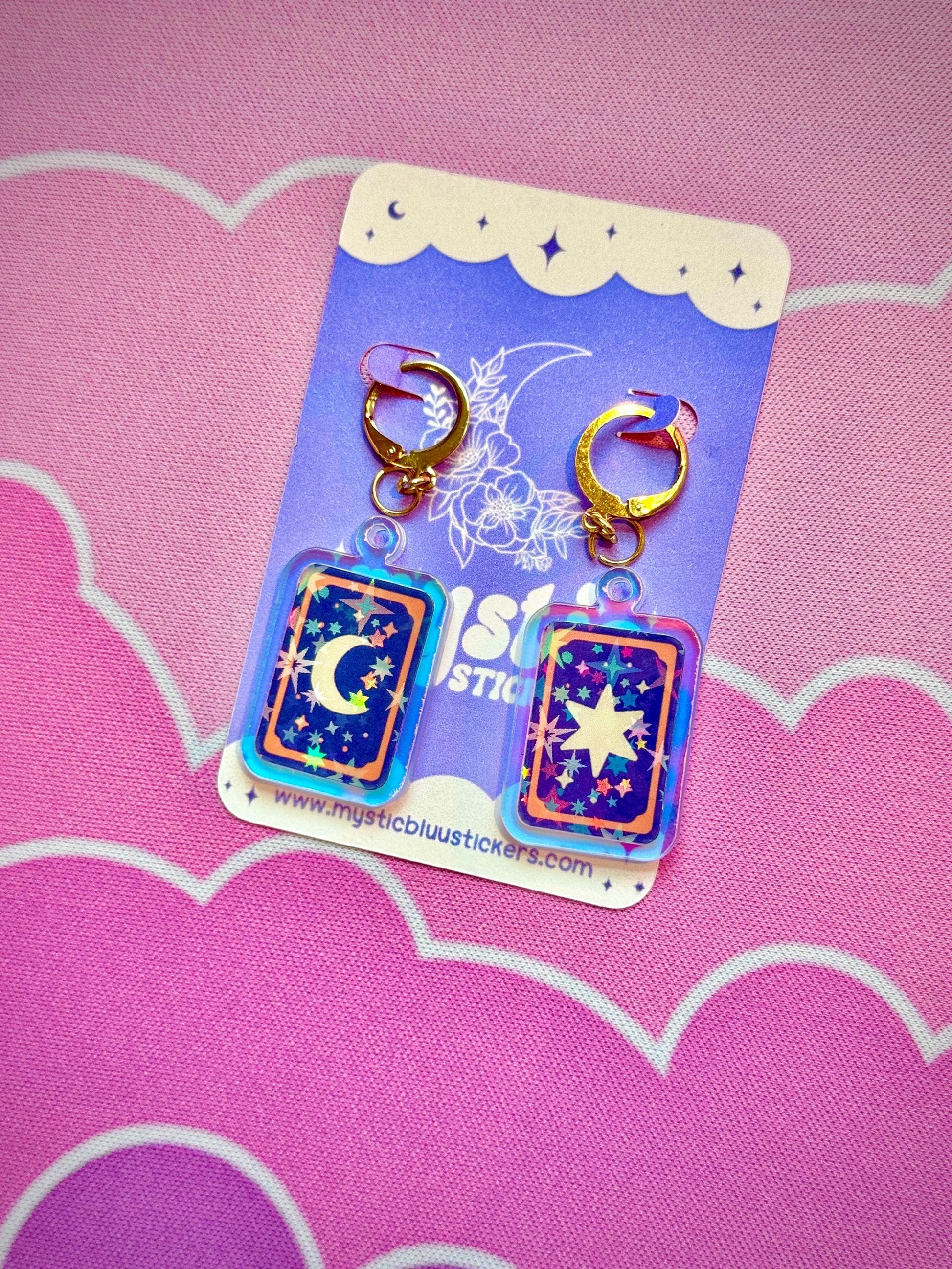 Tarot Acrylic Earrings: Star Moon Dangle Hoop or Hook Style