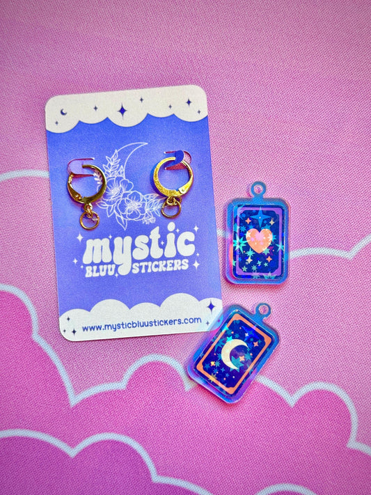 Tarot Acrylic Earrings: Moon Heart Dangle Hoop or Hook Style