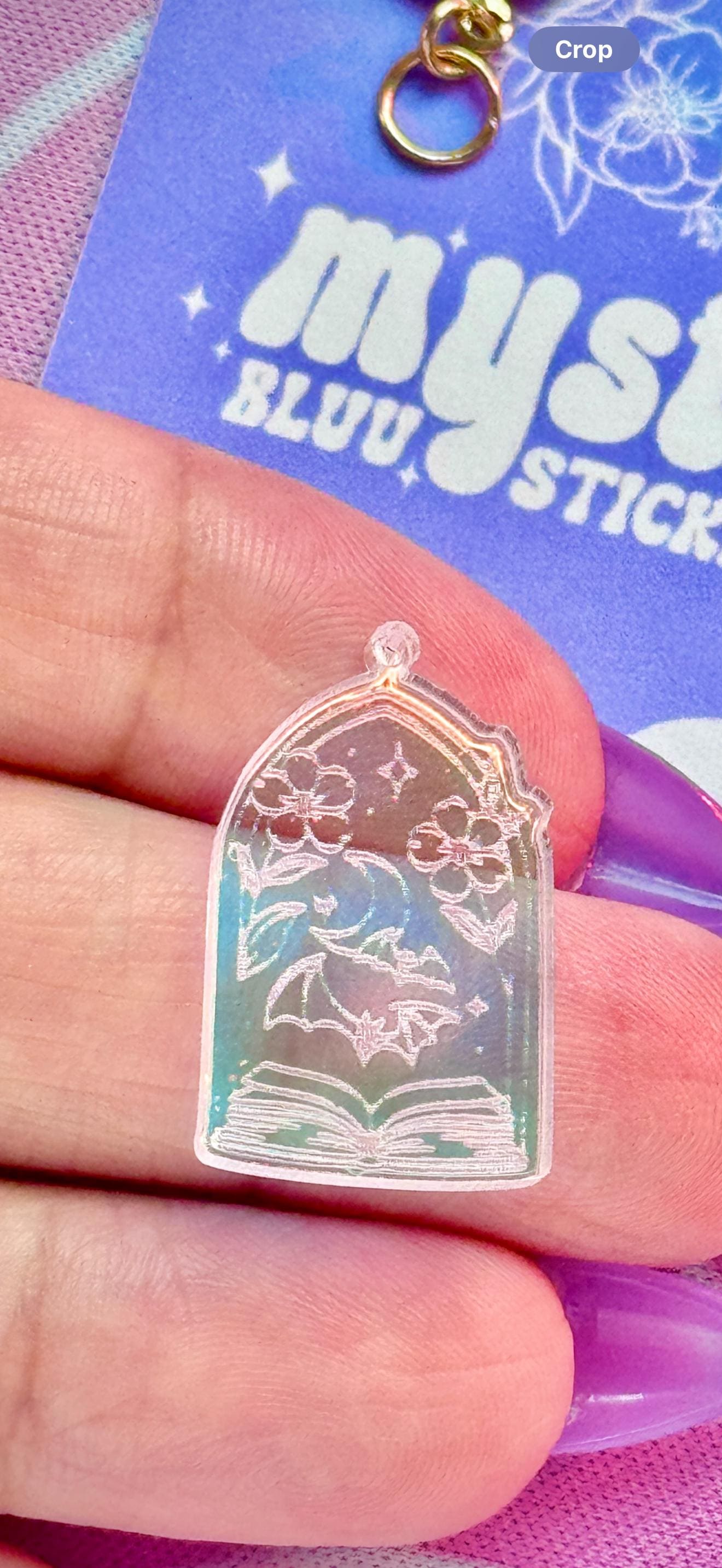 Bat Book Window Acrylic Earrings: Iridescent Dangle Hoop or Hook Style