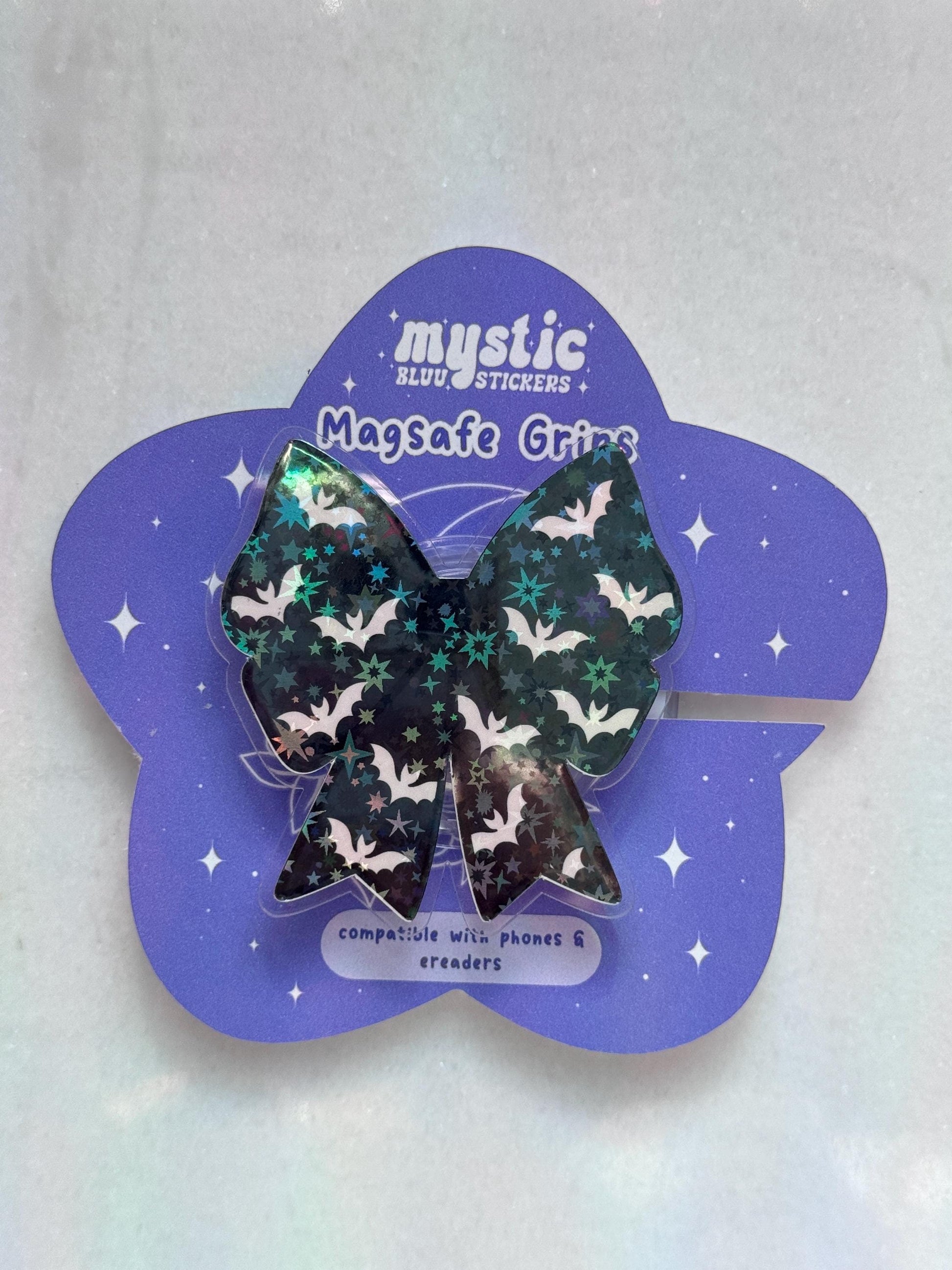 Bat Bow MagSafe Phone Grip: Spooky Bookish E-Reader Accessory