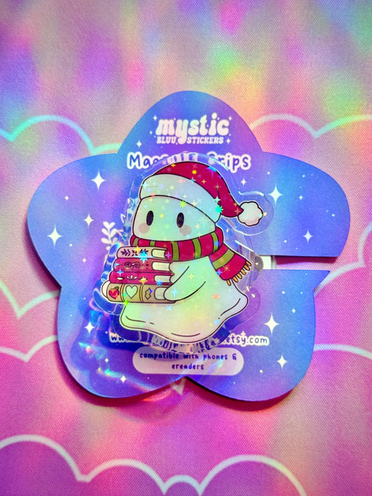 Christmas Ghost Kindle Grip – Cute Books, Holographic Sparkle Stand for Phones & E-Readers