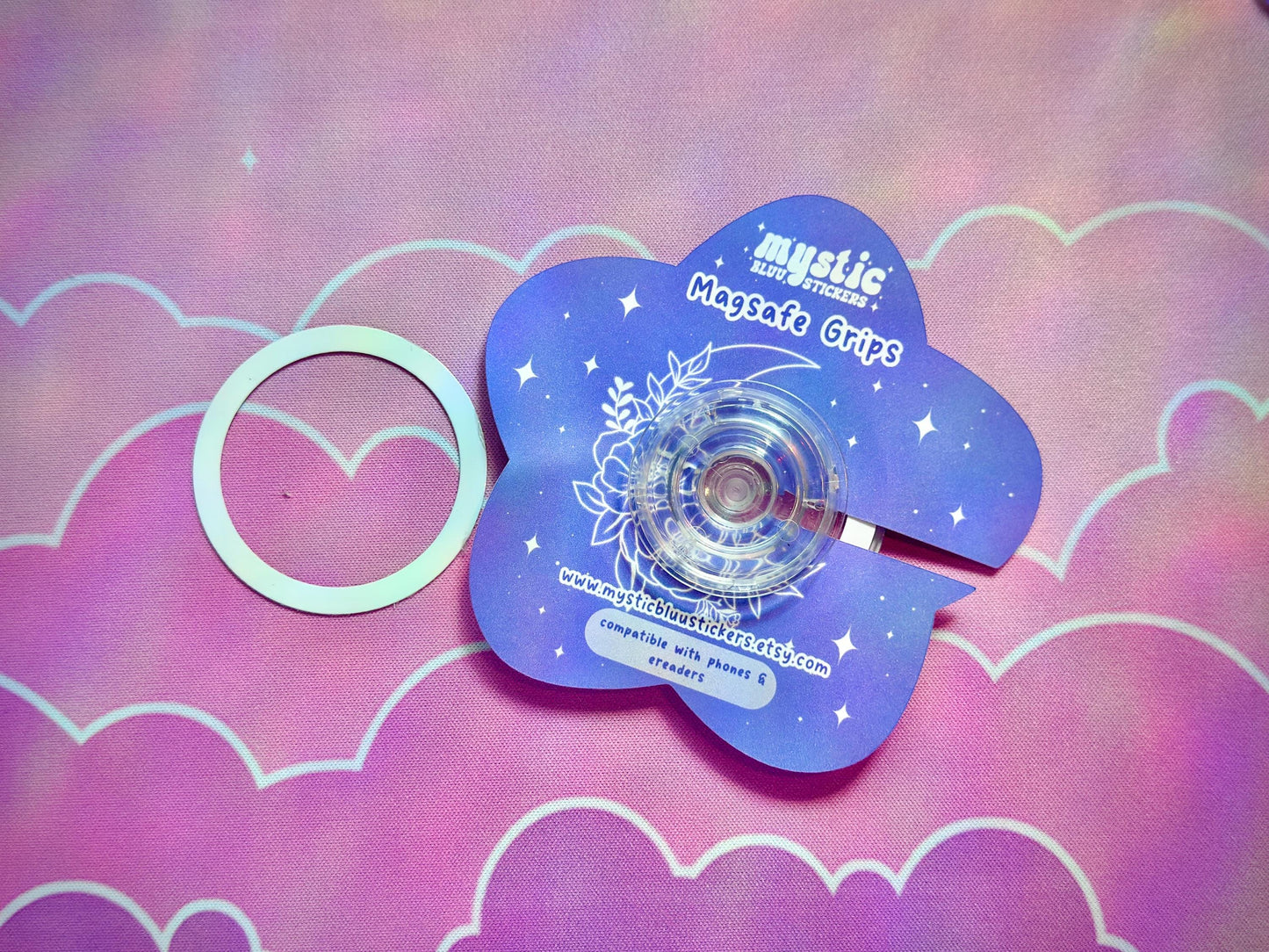 Ghost Cat Phone Grip with Magnetic Ring – Pink, Purple, Orange or White Kawaii Cat MagSafe Grip