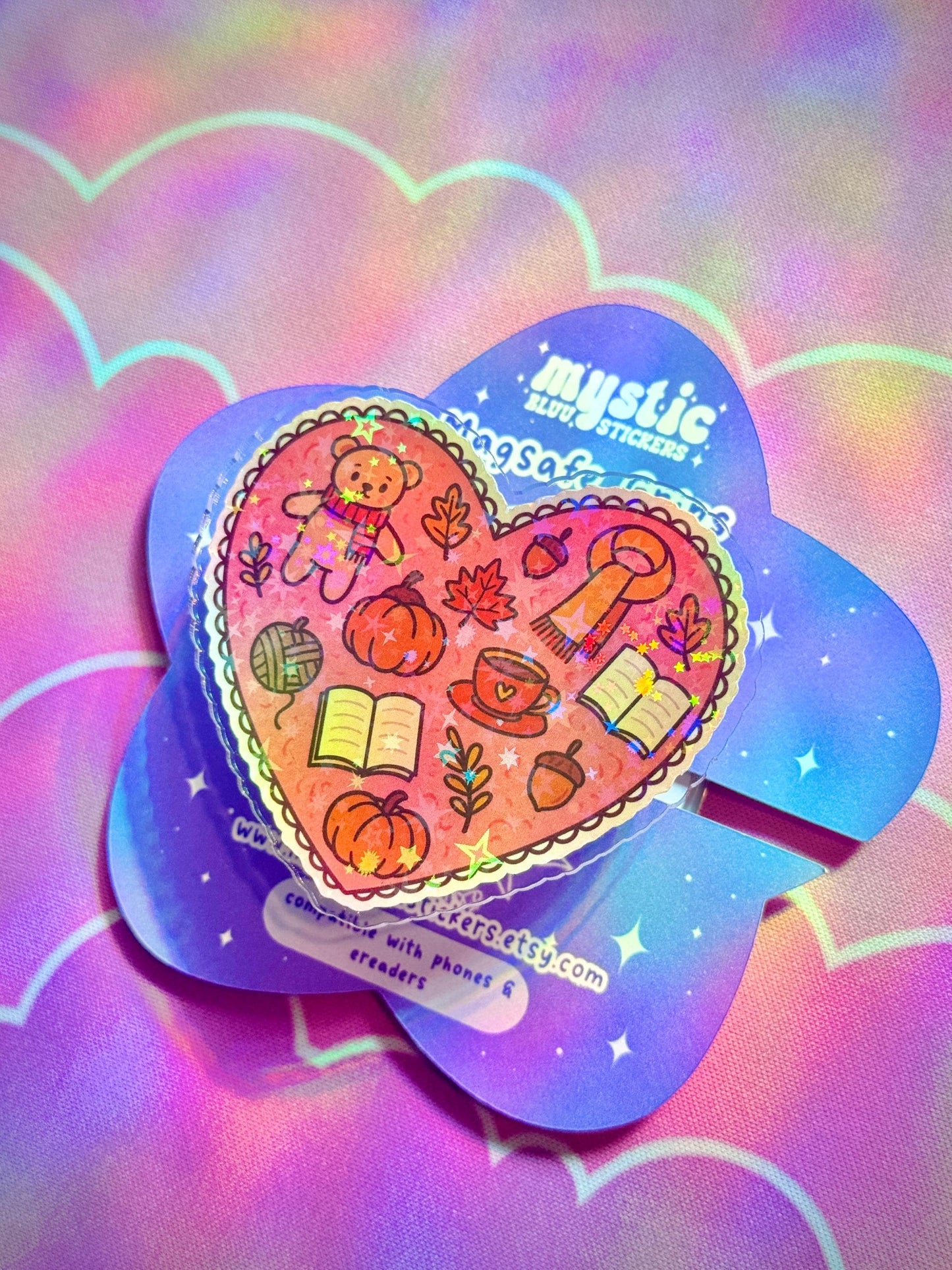 Autumn Cozy Heart Kindle Grip with Magnetic Ring – Fall Bear, Pumpkin & Books MagSafe Grip