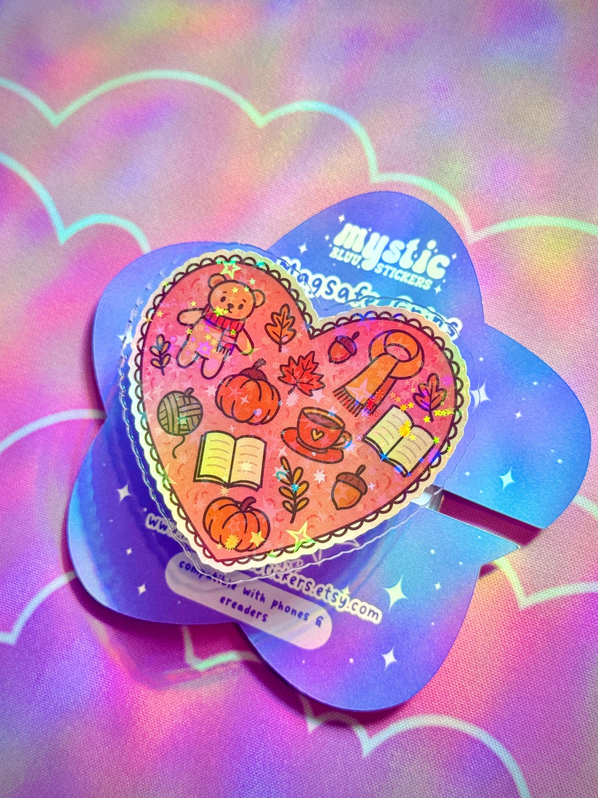 Autumn Cozy Heart Kindle Grip with Magnetic Ring – Fall Bear, Pumpkin & Books MagSafe Grip