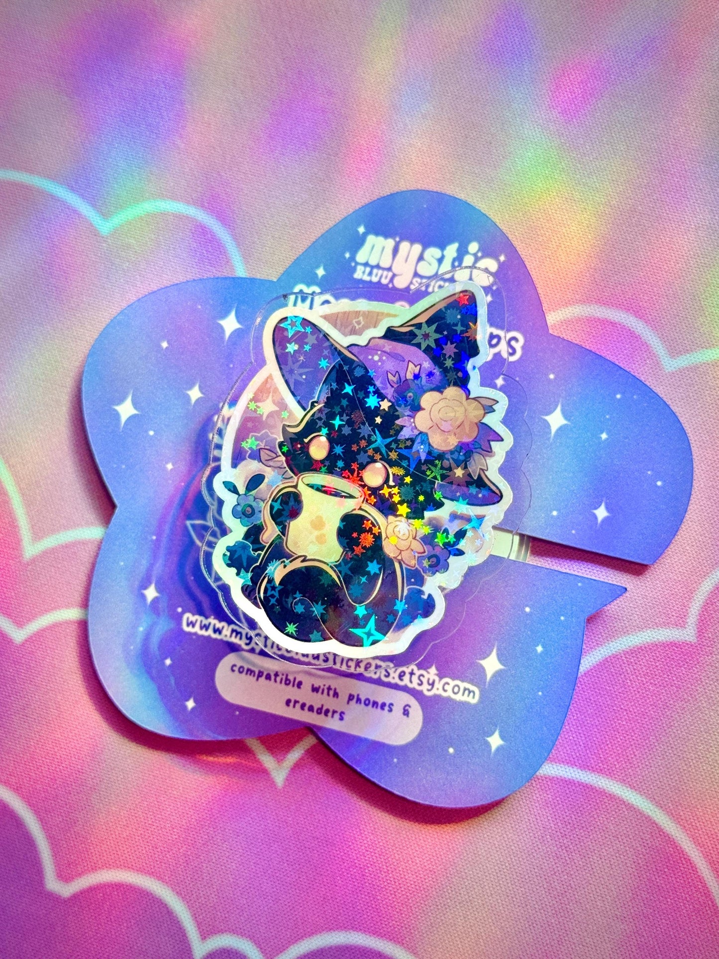 Witchy Cat Coffee Kindle Grip: Cute Bookish E-Reader Holder
