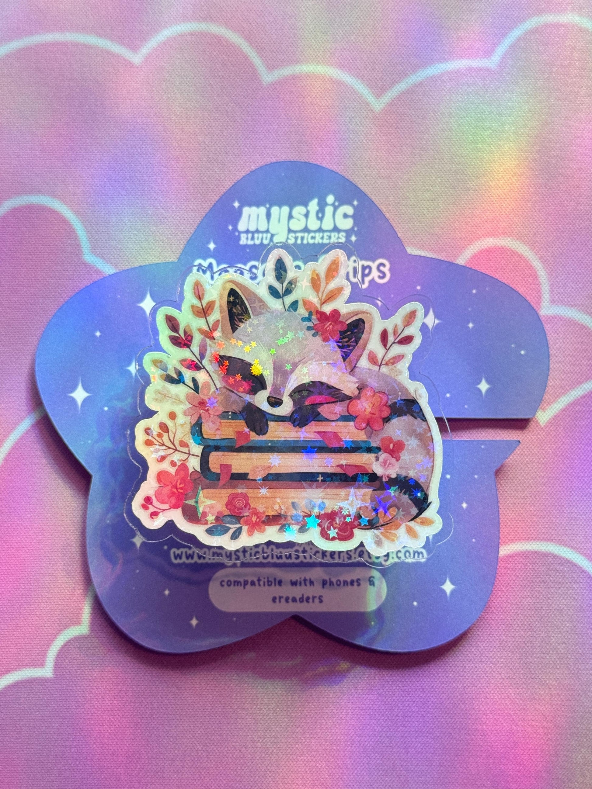 Cozy Stacked Books Raccoon Kindle Grip: Magsafe Phone, Tablet iPad Holder