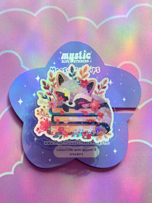 Cozy Stacked Books Raccoon Kindle Grip: Magsafe Phone, Tablet iPad Holder