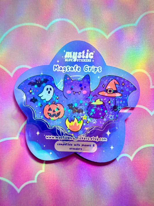 Halloween Bat Kindle Grip : Phone Spooky MagSafe Holder with Ghost, Pumpkin and Cauldron