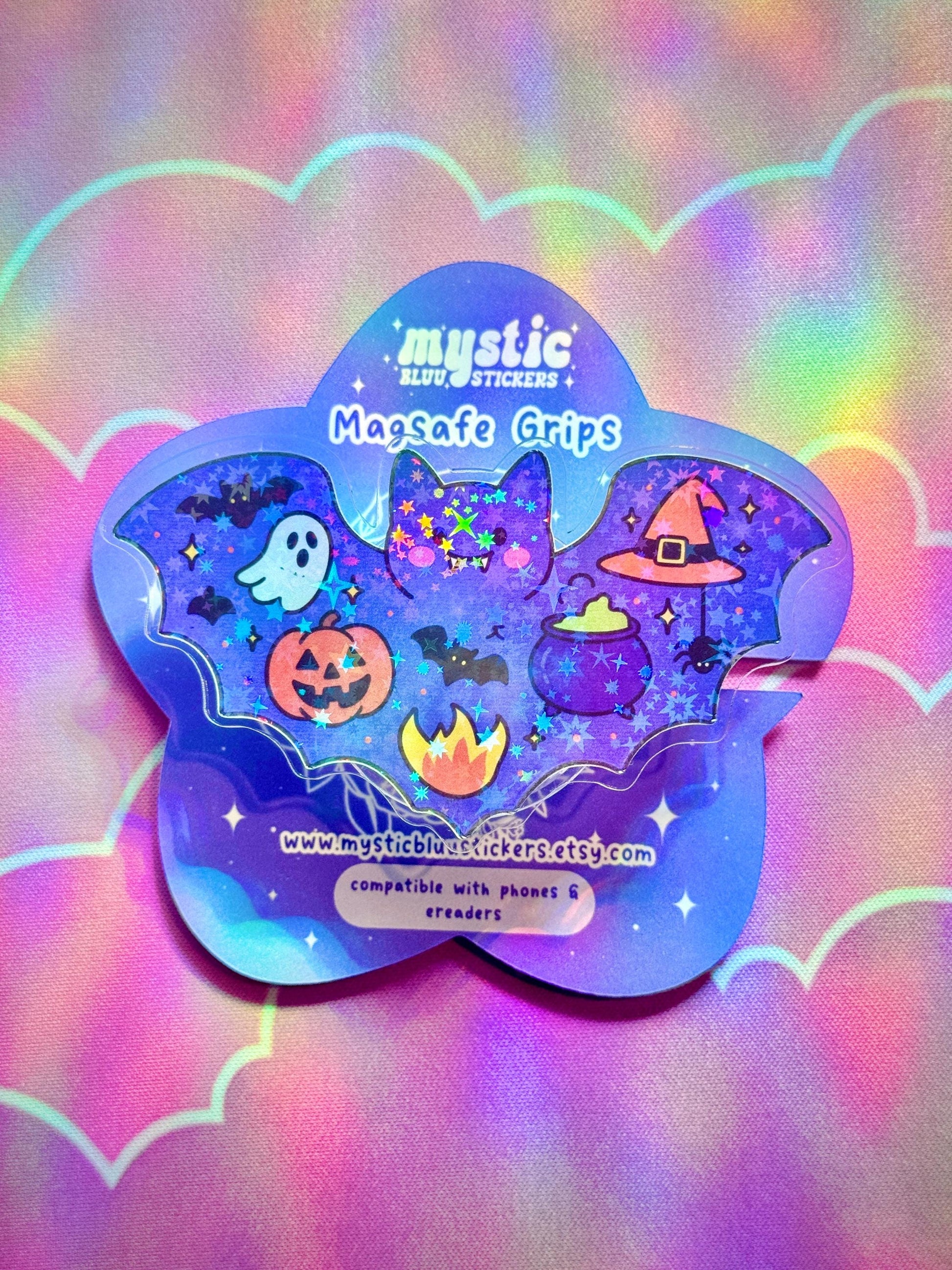 Halloween Bat Kindle Grip : Phone Spooky MagSafe Holder with Ghost, Pumpkin and Cauldron