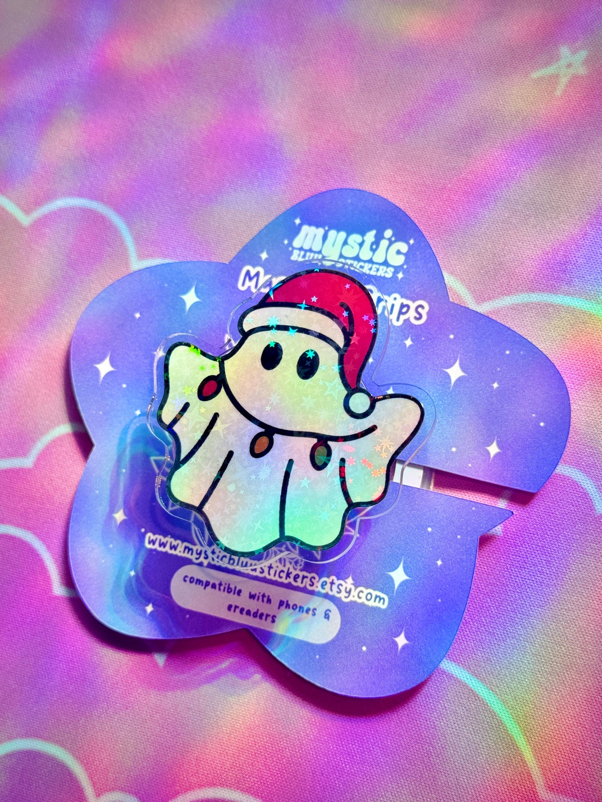 Christmas Ghost Phone Grip : Santa Hat MagSafe Holder for Phones and E-Readers