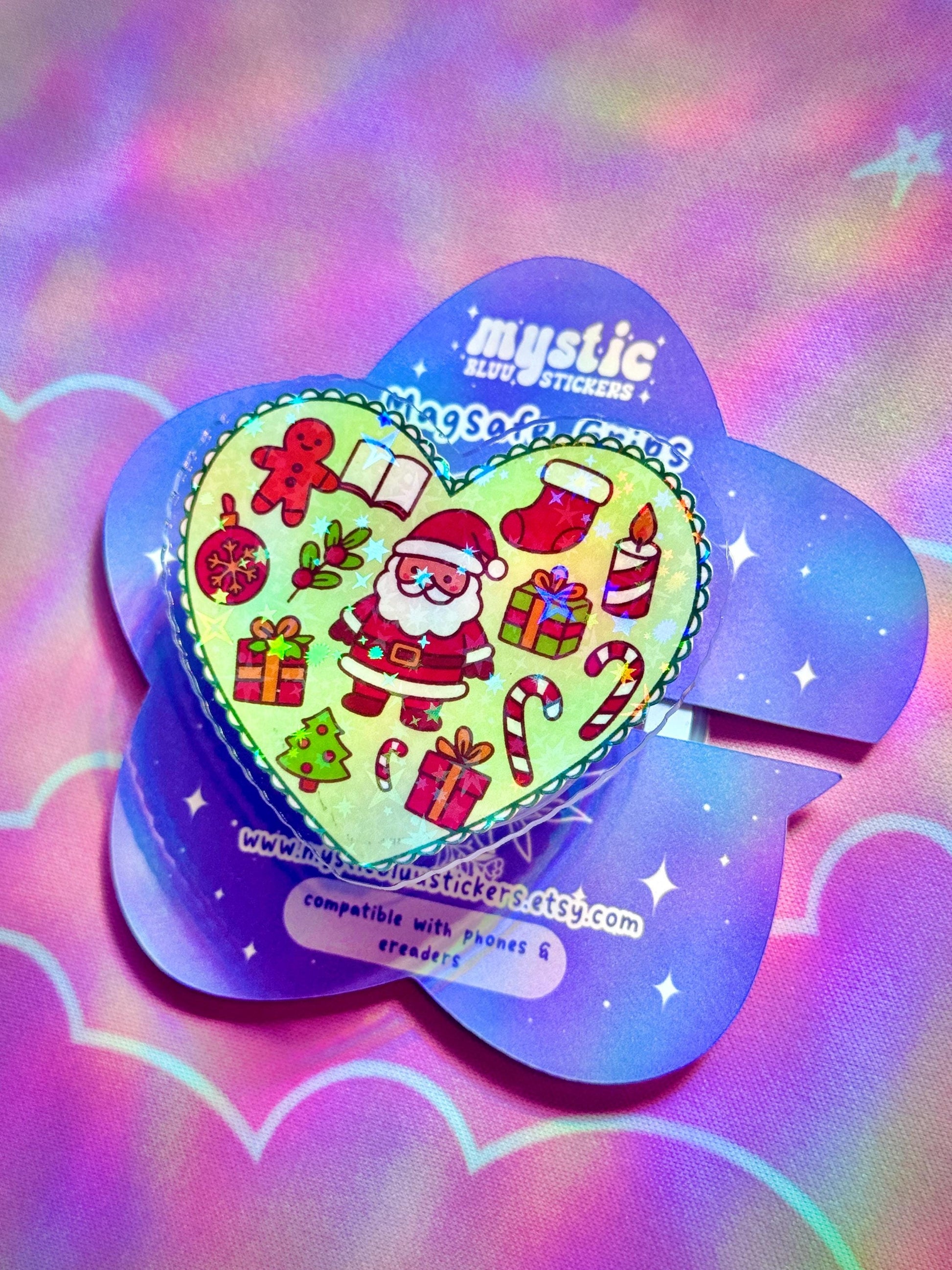 Christmas Heart Phone Grip : Santa MagSafe Holder with Candy Canes and Gifts