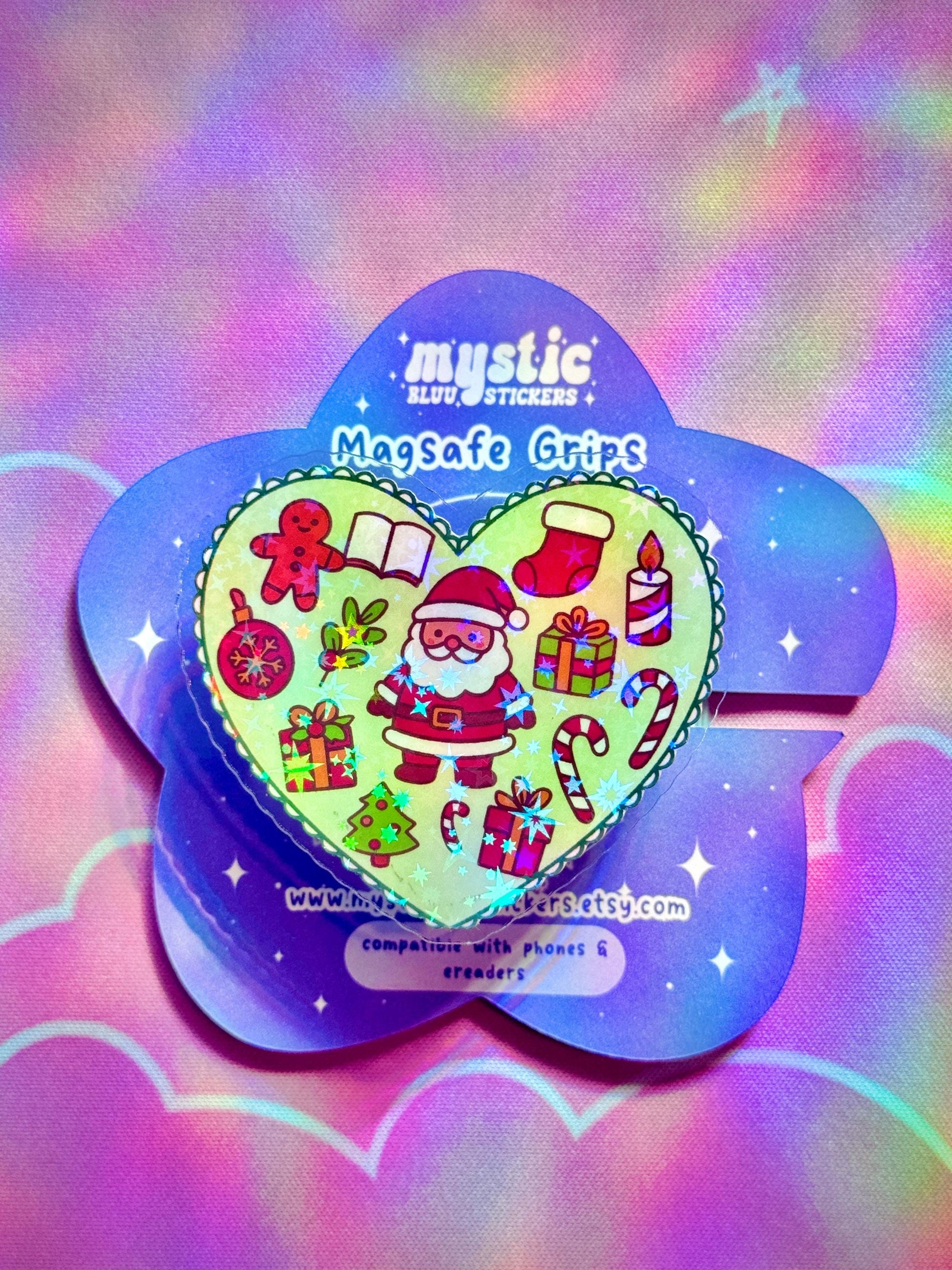 Christmas Heart Phone Grip : Santa MagSafe Holder with Candy Canes and Gifts