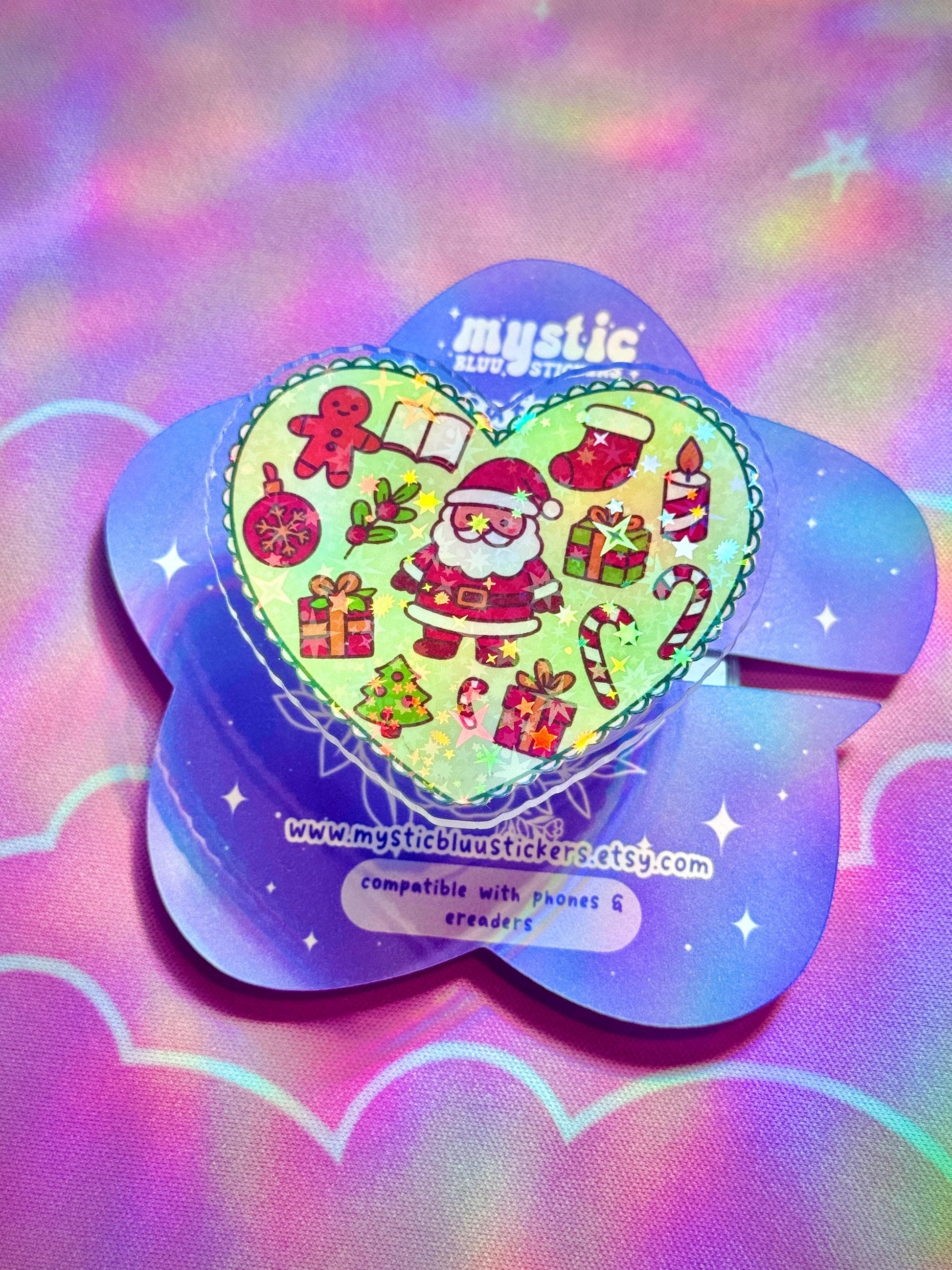 Christmas Heart Phone Grip : Santa MagSafe Holder with Candy Canes and Gifts