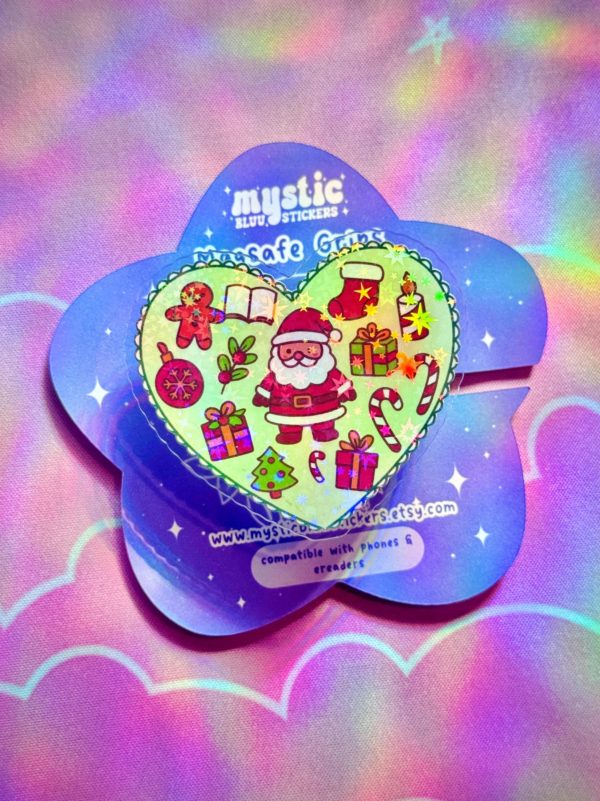 Christmas Heart Phone Grip : Santa MagSafe Holder with Candy Canes and Gifts