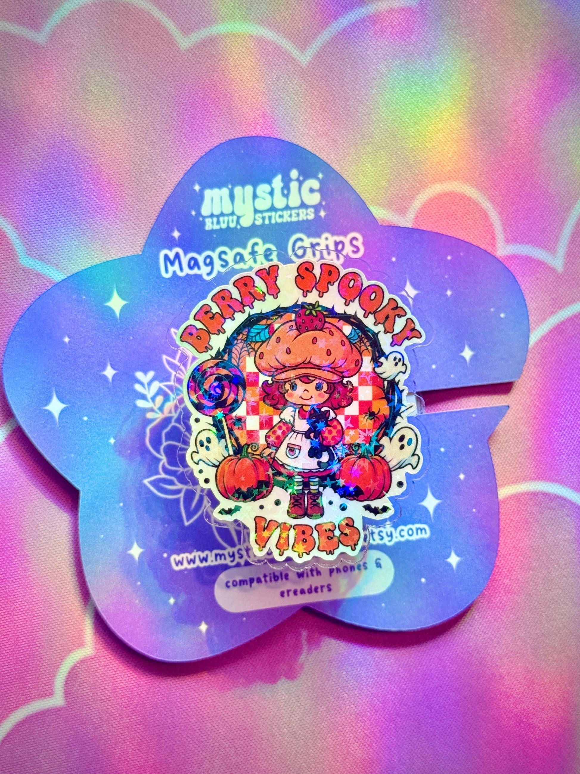 Berry Spooky Vibes Phone Grip : Halloween MagSafe Holder with Pumpkins and Ghosts