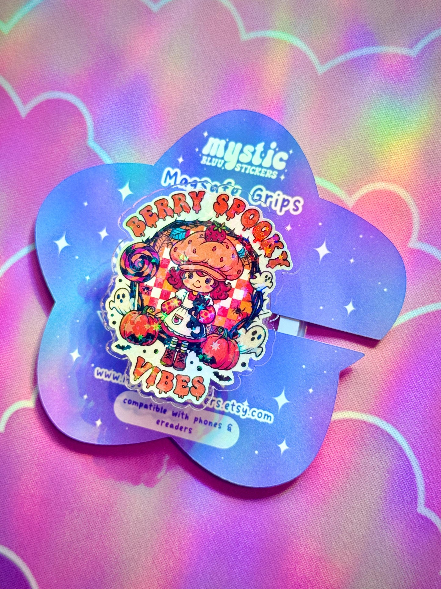 Berry Spooky Vibes Phone Grip : Halloween MagSafe Holder with Pumpkins and Ghosts