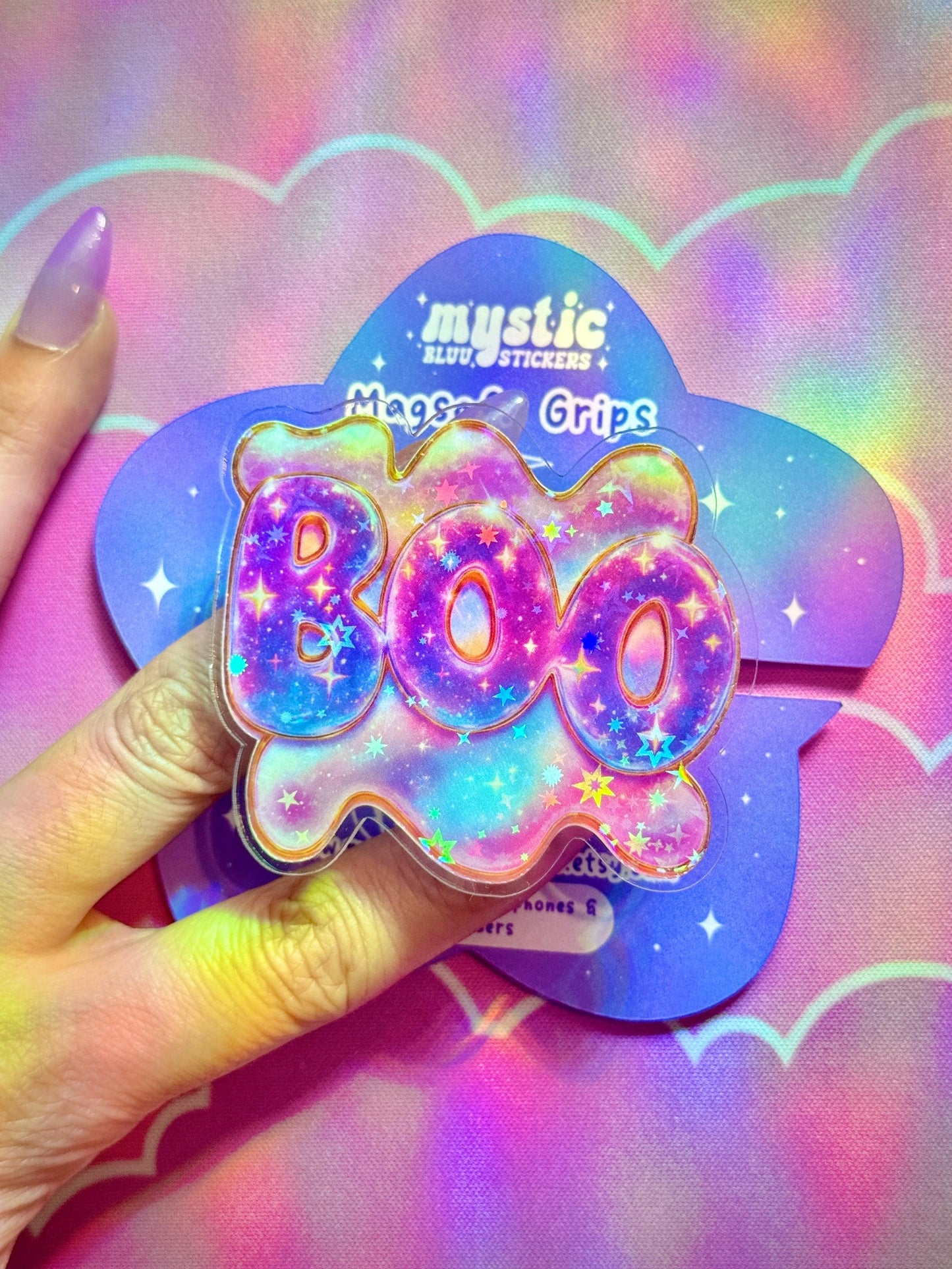Galaxy BOO Phone Grip: Spooky Holographic MagSafe Holder