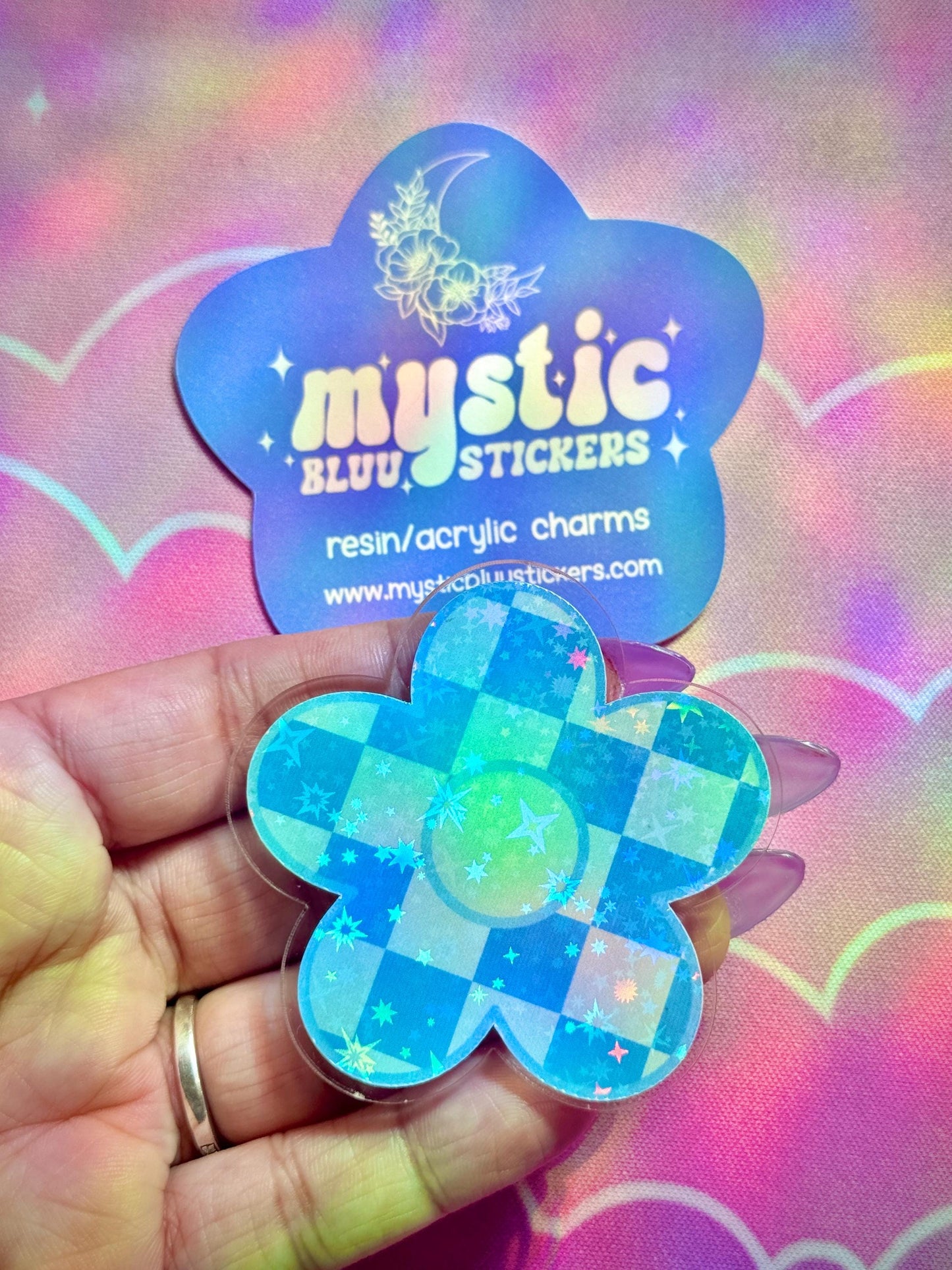 Checkered Daisy Cabochon: Acrylic Flower Craft Supply