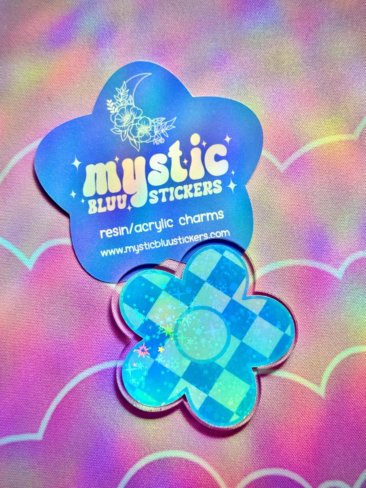 Checkered Daisy Cabochon: Acrylic Flower Craft Supply