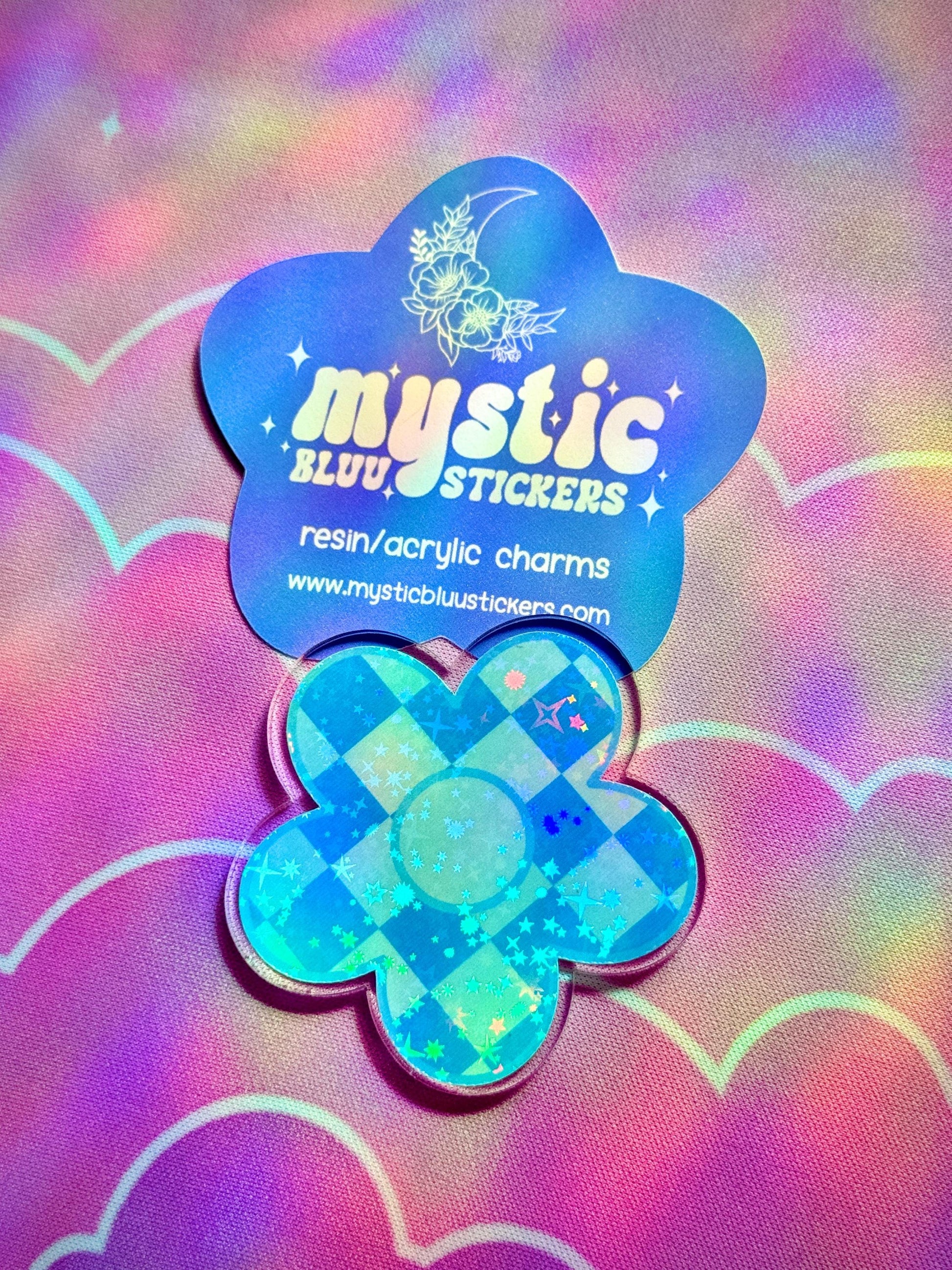 Checkered Daisy Cabochon: Acrylic Flower Craft Supply