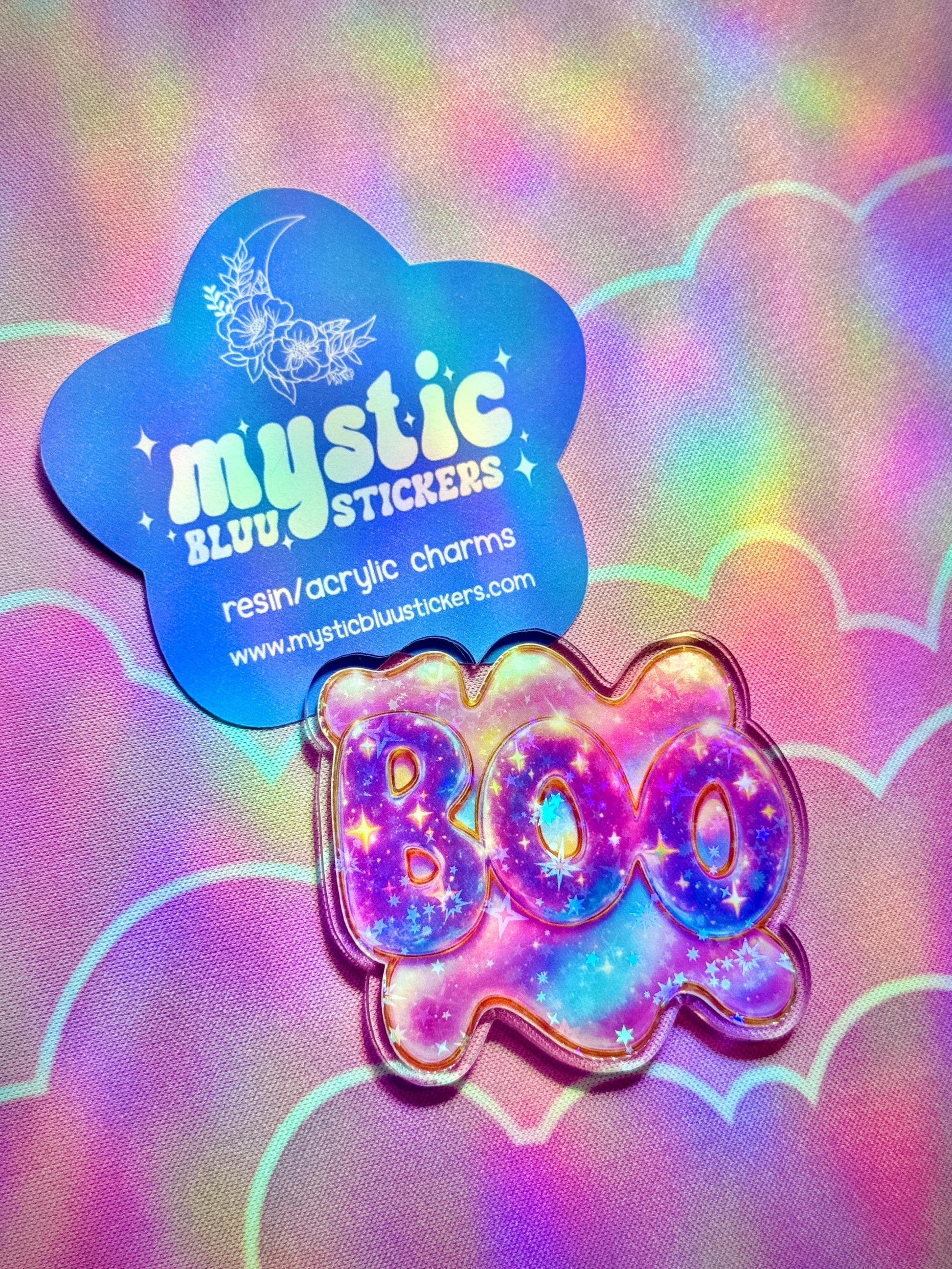 BOO Galaxy Acrylic Flatback Cabochon: Spooky Kawaii Halloween Craft Supply