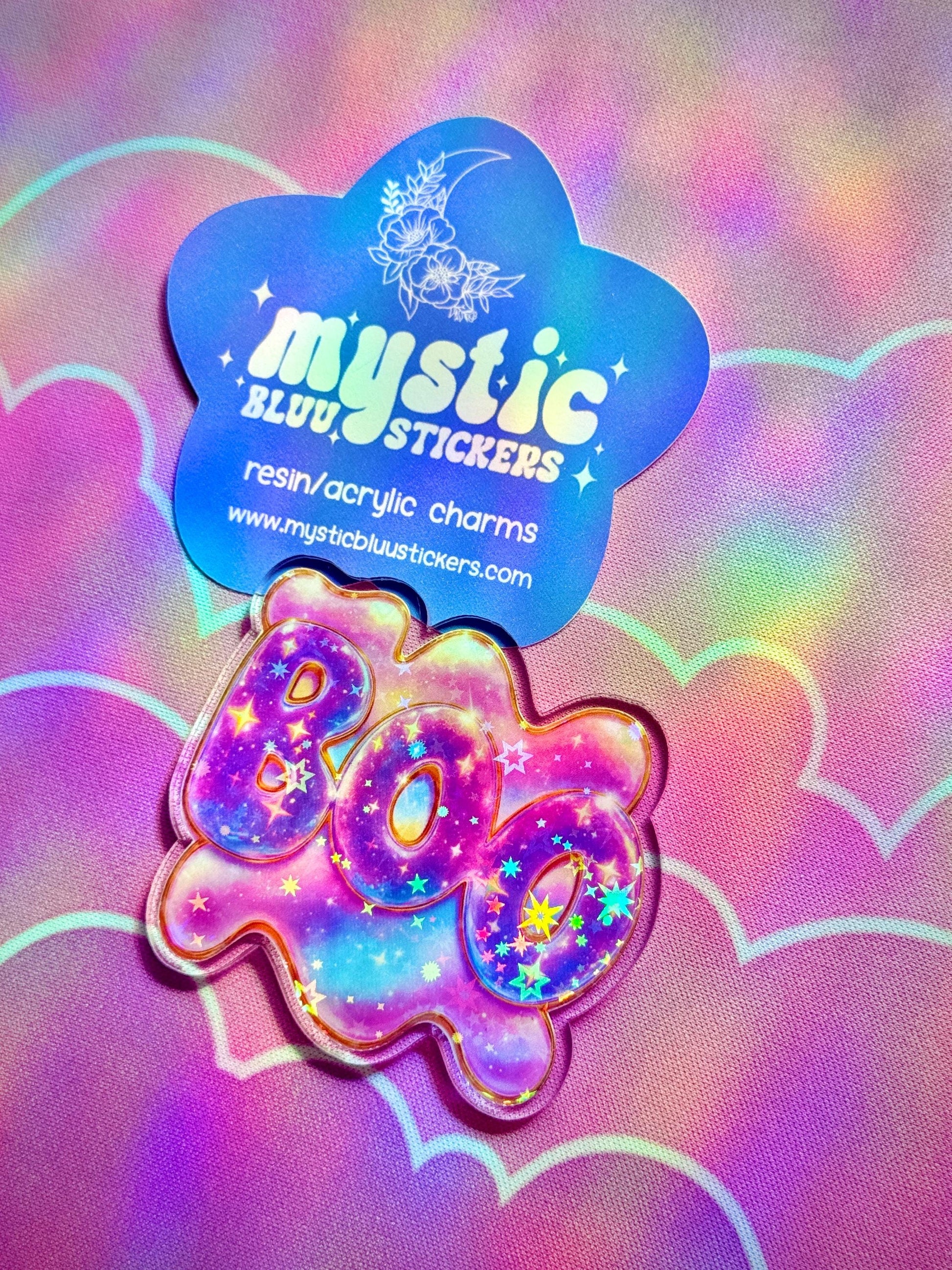 BOO Galaxy Acrylic Flatback Cabochon: Spooky Kawaii Halloween Craft Supply