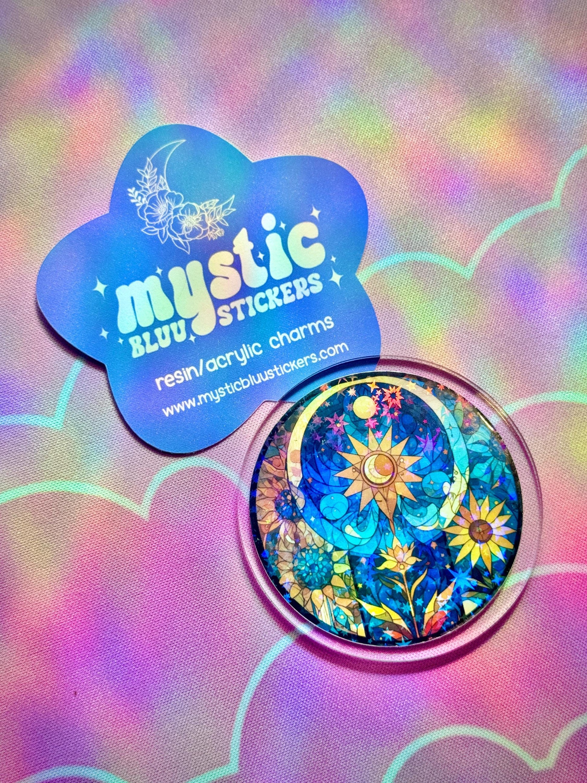 Celestial Stained Glass Acrylic Flatback Cabochon: Sun Moon Star Fantasy Craft Supply