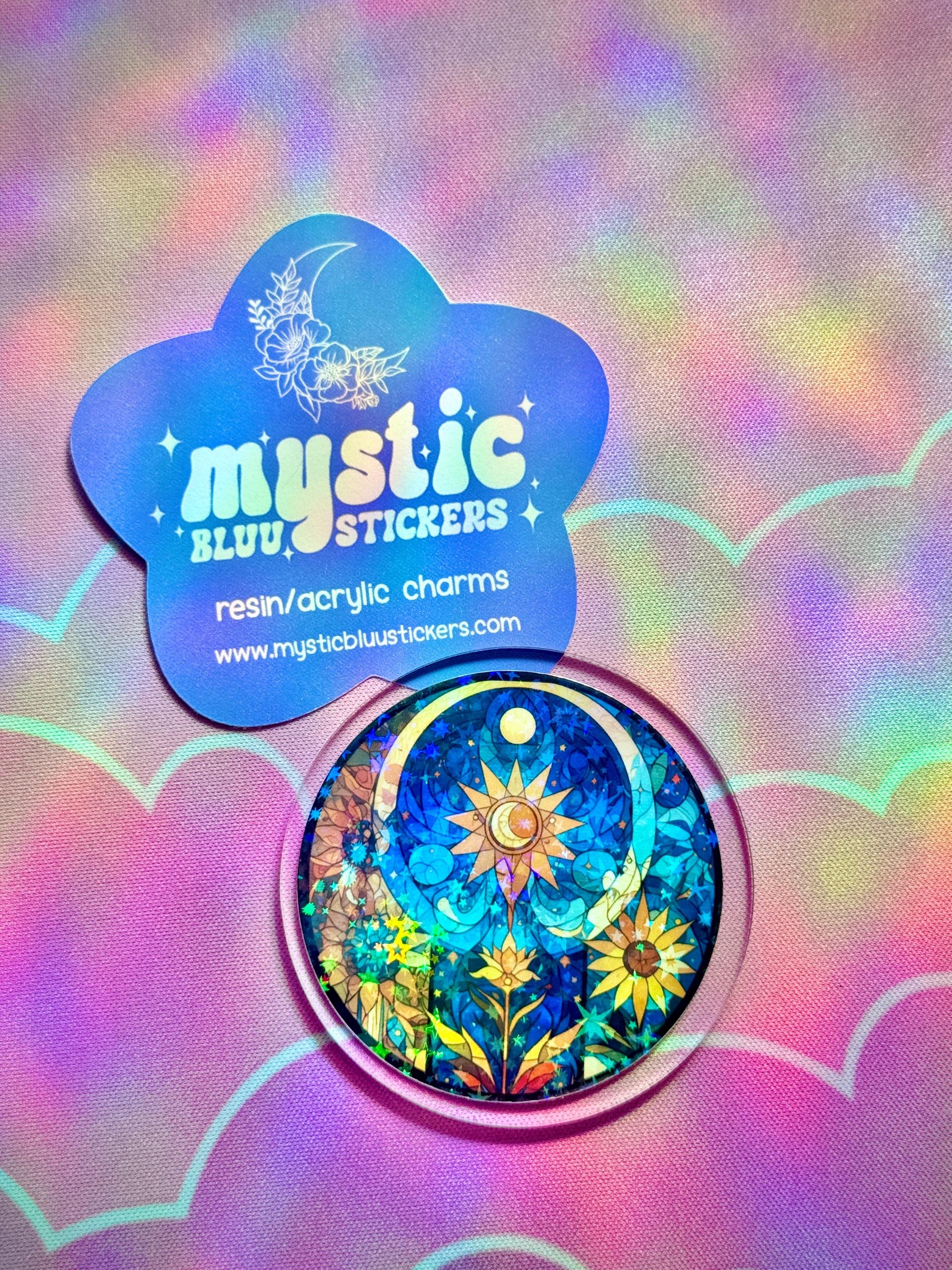 Celestial Stained Glass Acrylic Flatback Cabochon: Sun Moon Star Fantasy Craft Supply