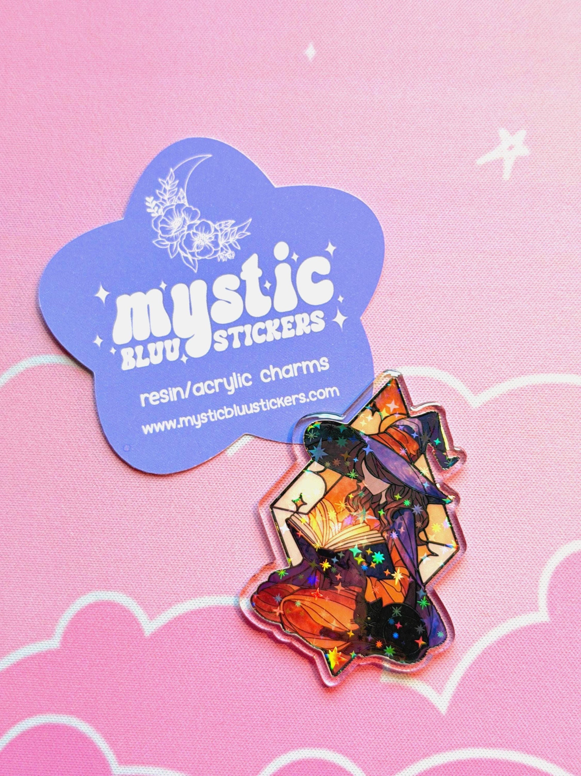 Witch Reading Acrylic Flatback Cabochon: Fantasy Bookish Witchy Craft Supply