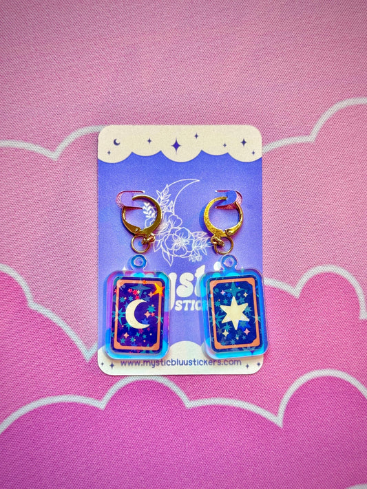 Tarot Acrylic Earrings: Star Moon Dangle Hoop or Hook Style