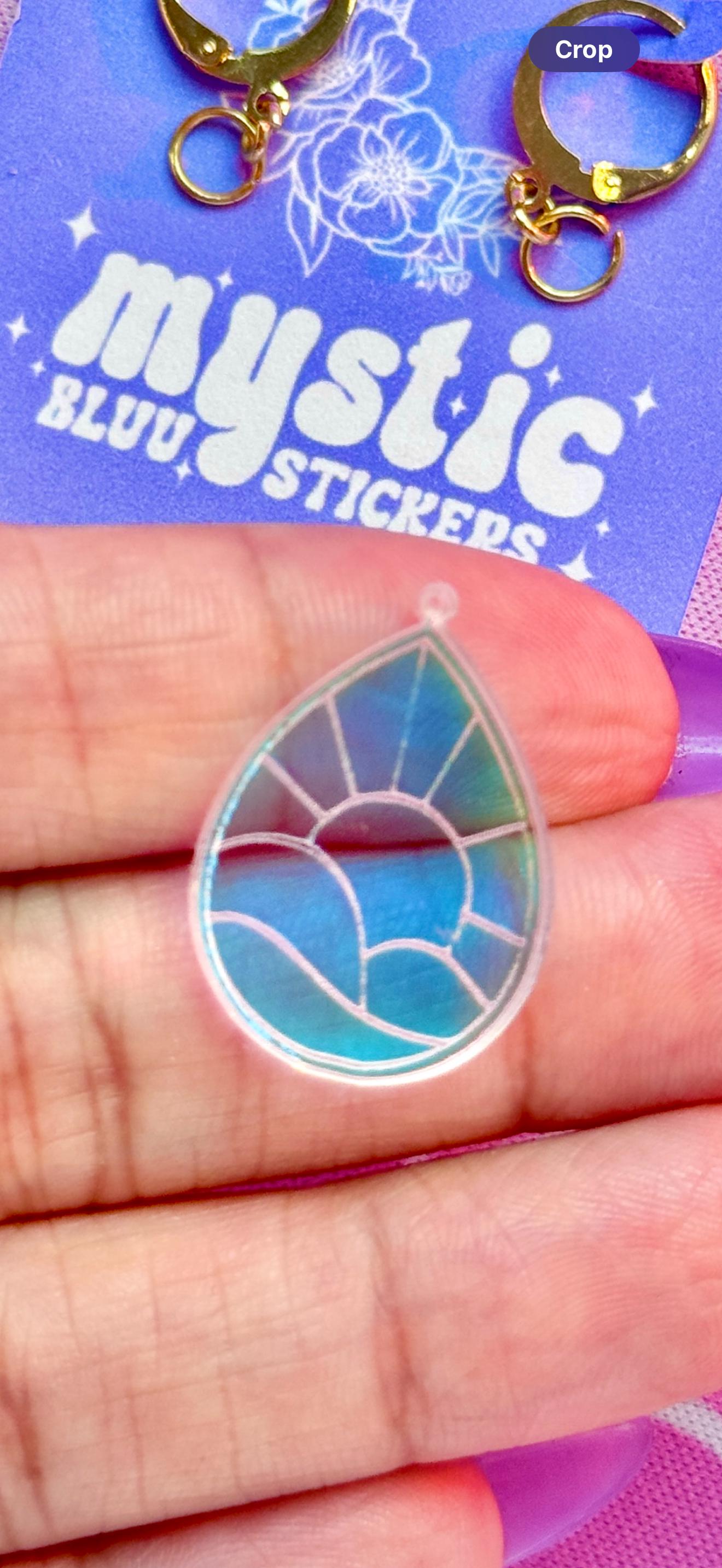 Cloud Sunset Teardrop Acrylic Earrings: Iridescent Dangle Hoop or Hook Style