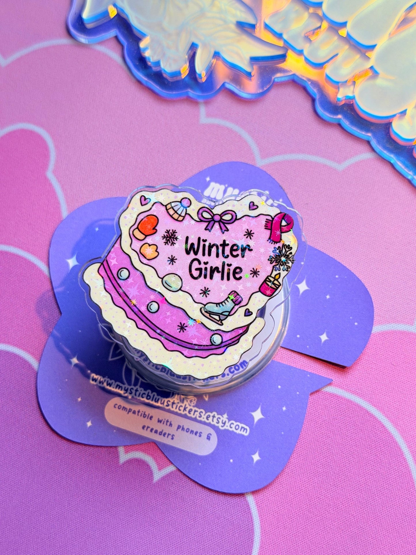 Christmas Cake MagSafe Phone Kindle Grip: Holographic Winter Girlie Dessert