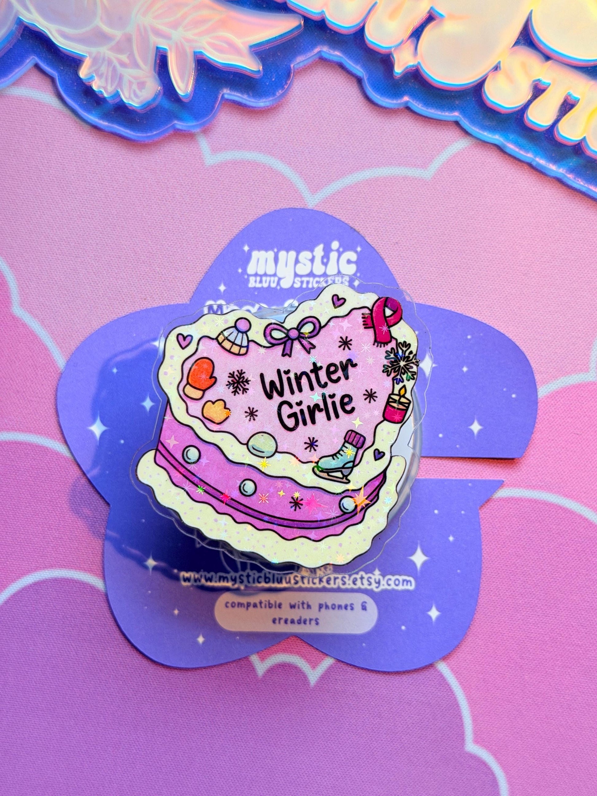 Christmas Cake MagSafe Phone Kindle Grip: Holographic Winter Girlie Dessert