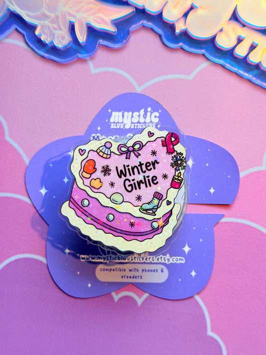 Christmas Cake MagSafe Phone Kindle Grip: Holographic Winter Girlie Dessert