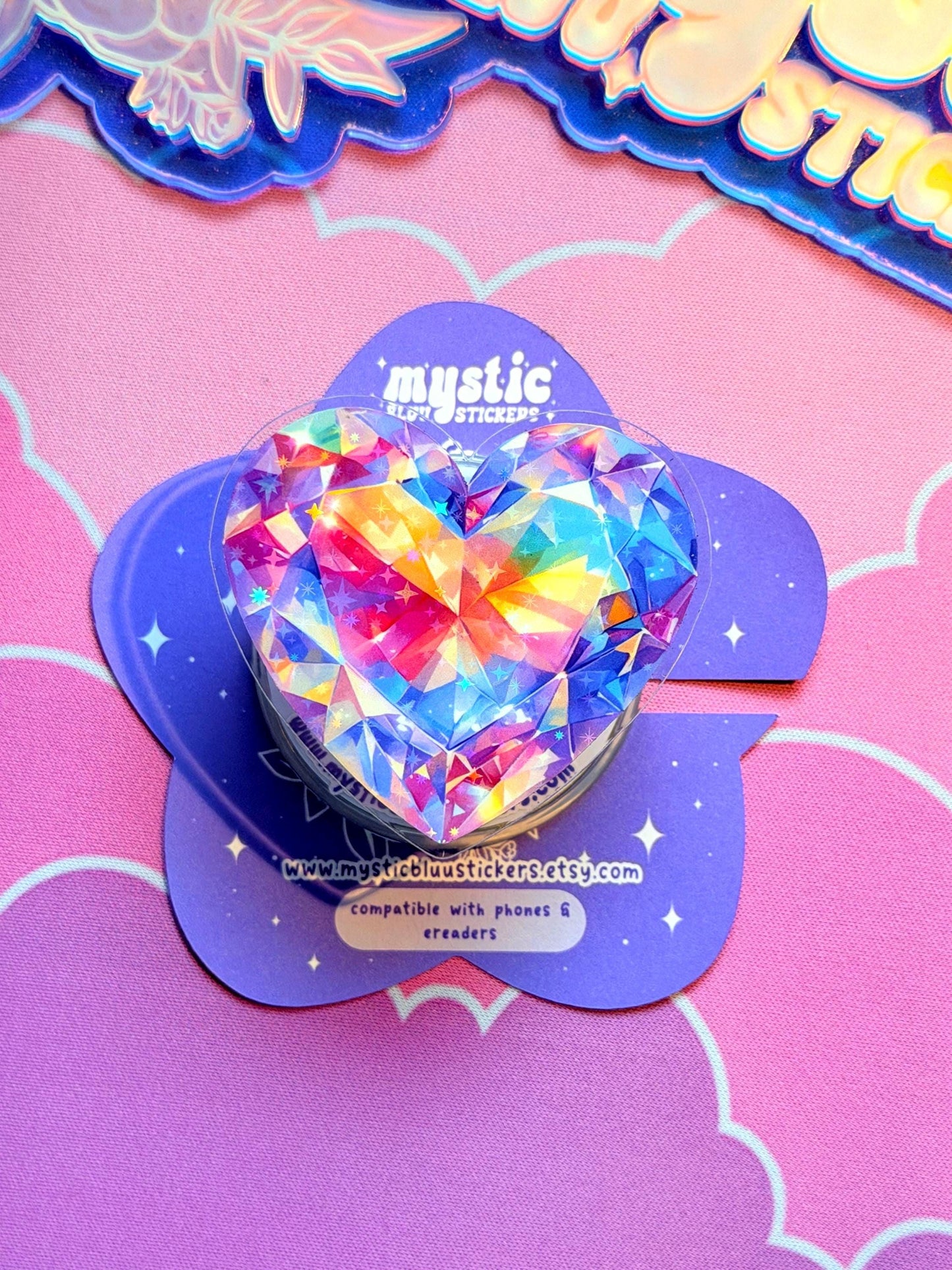 Rainbow Diamond Kindle Grip: Holographic Magsafe Phone Gemstone Accessory