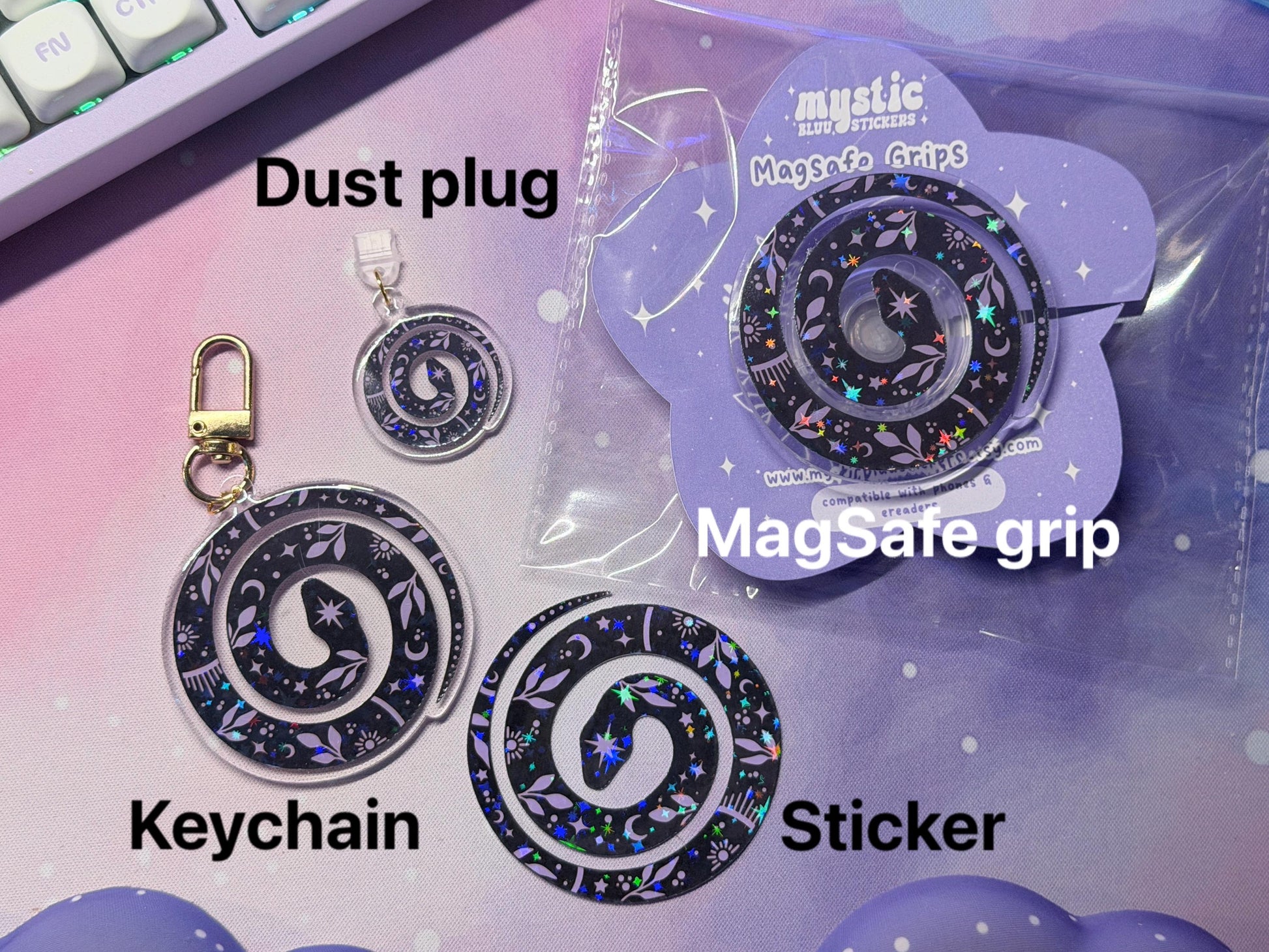 Celestial Snake MagSafe Phone Kindle Grip: Holographic Witchy Book Reader Accessory