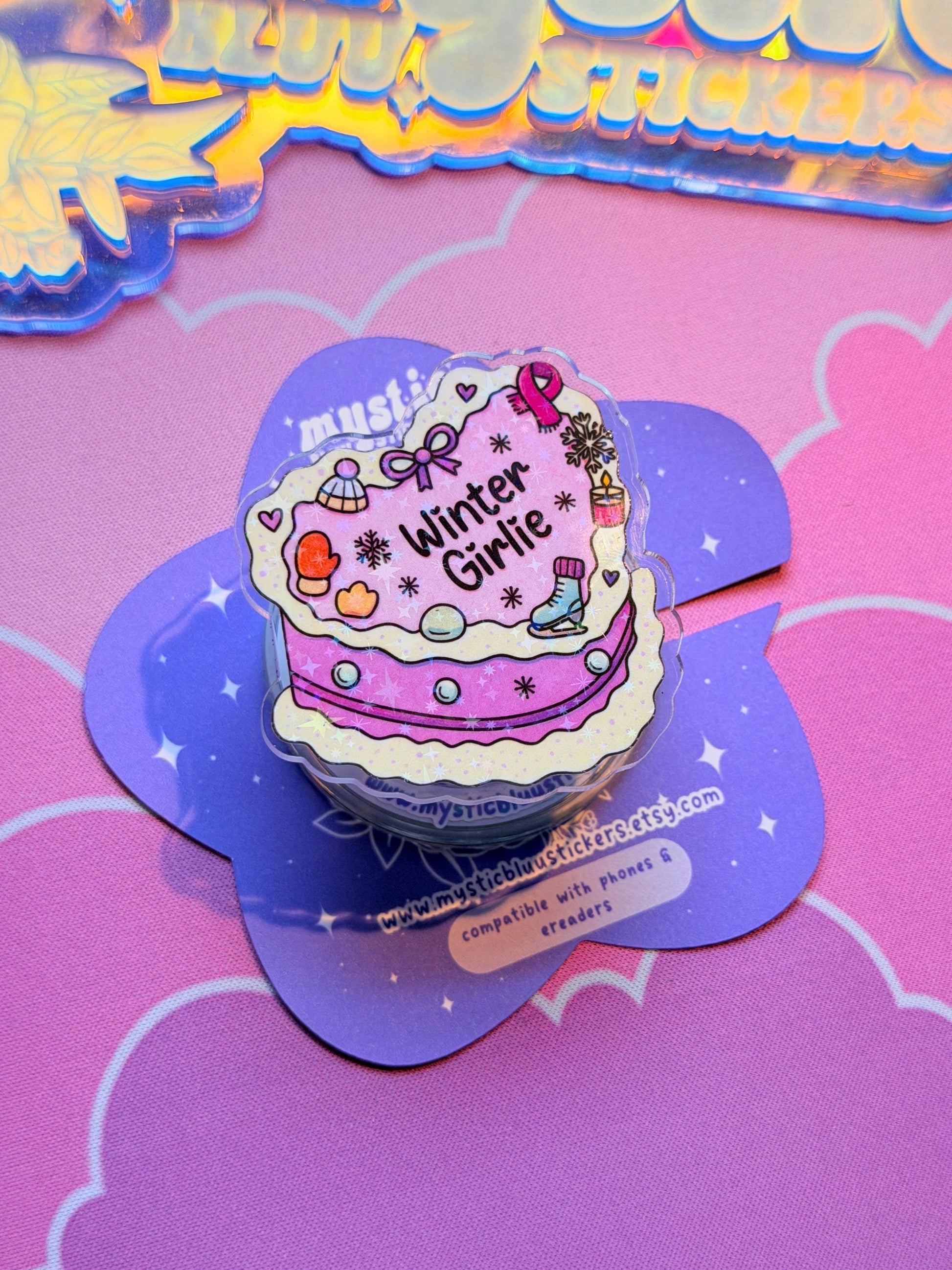 Christmas Cake MagSafe Phone Kindle Grip: Holographic Winter Girlie Dessert