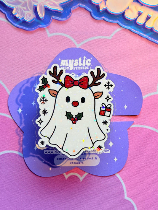 Christmas Ghost MagSafe Grip: Holographic Reindeer Bow Kindle Grip