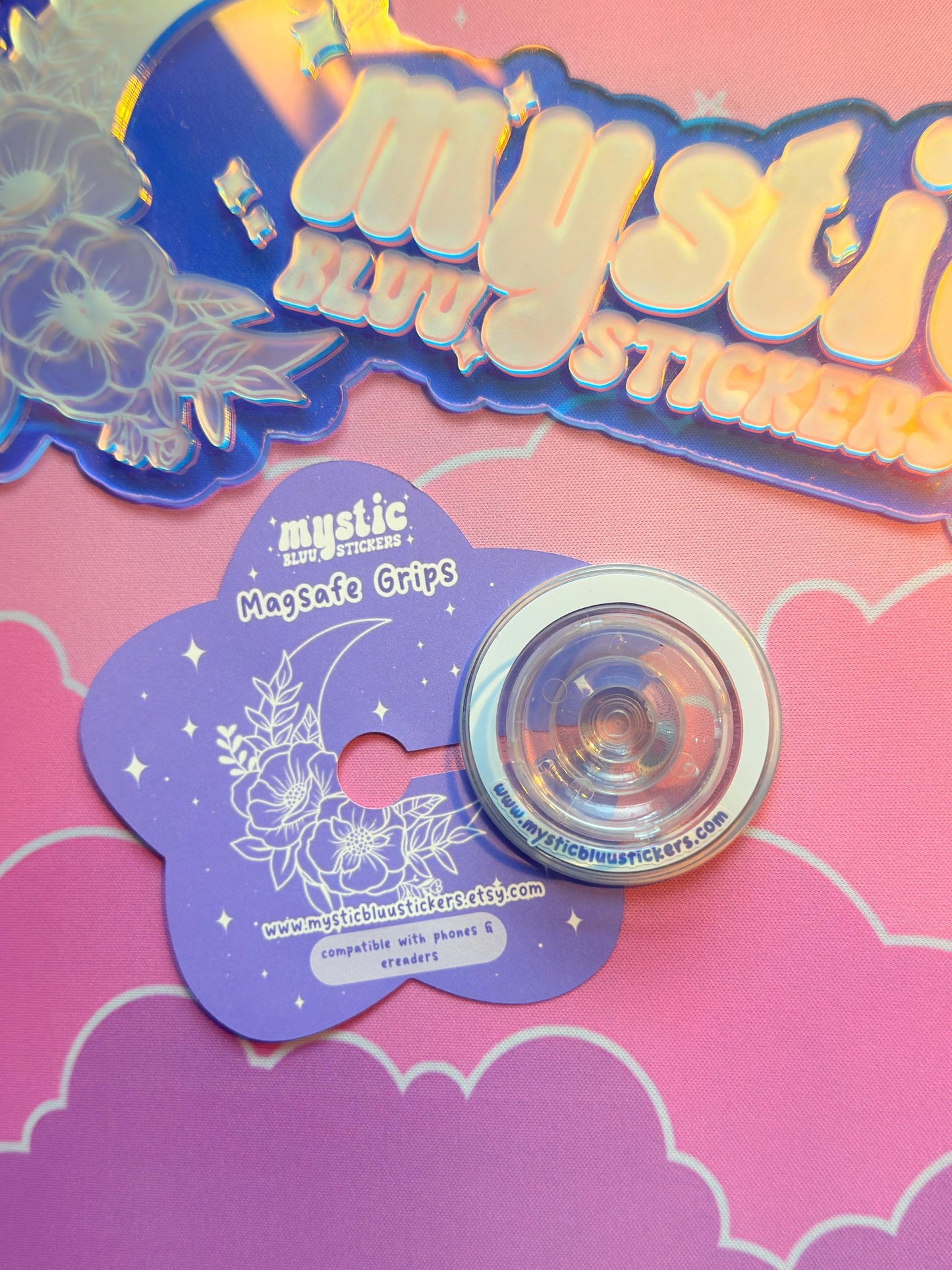 Celestial Heart MagSafe Phone Grip: Holographic 2D Night Sky Kindle Grip