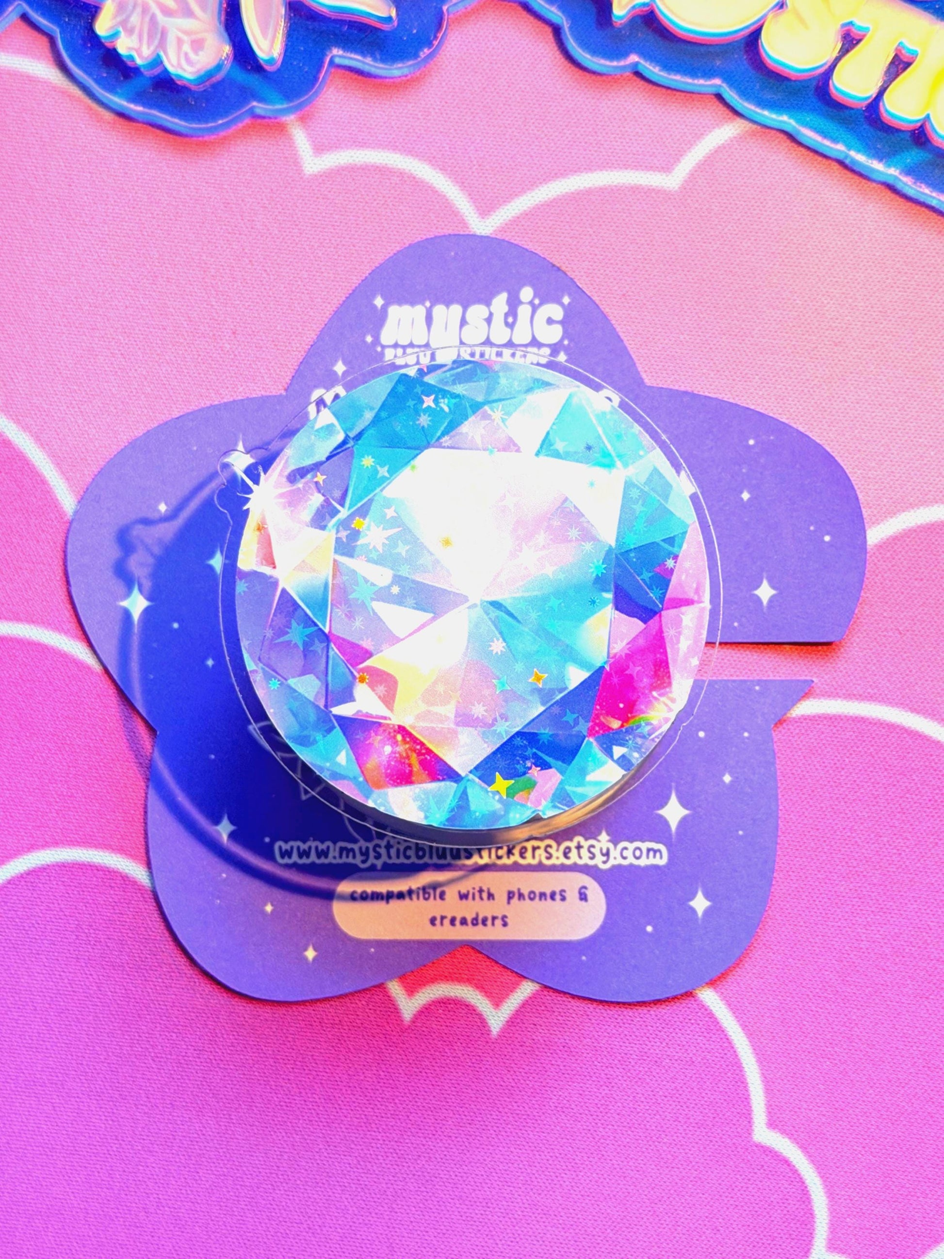 Rainbow Diamond Phone Grip: Holographic Magsafe Gemstone Kindle Accessory