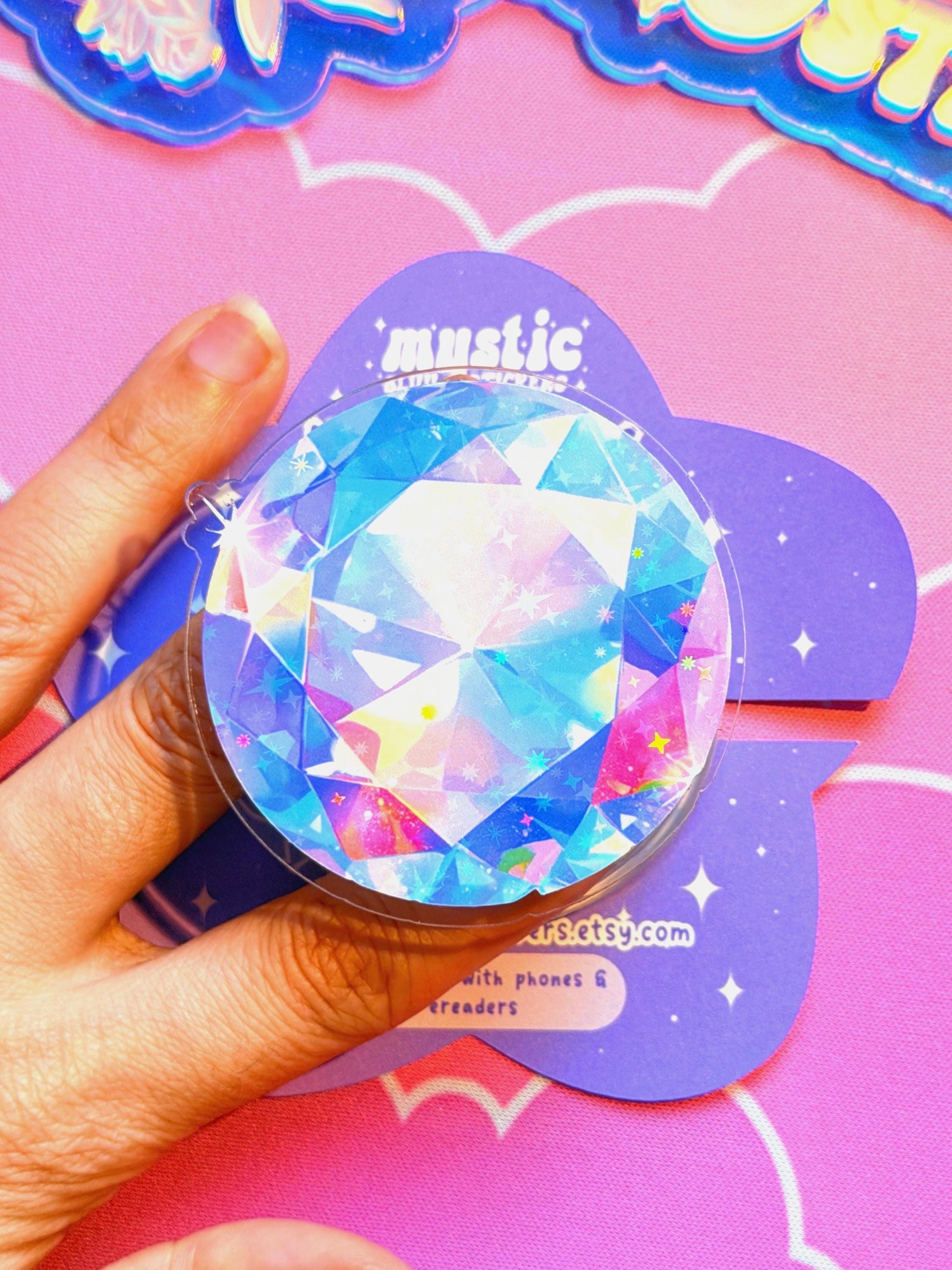 Rainbow Diamond Phone Grip: Holographic Magsafe Gemstone Kindle Accessory