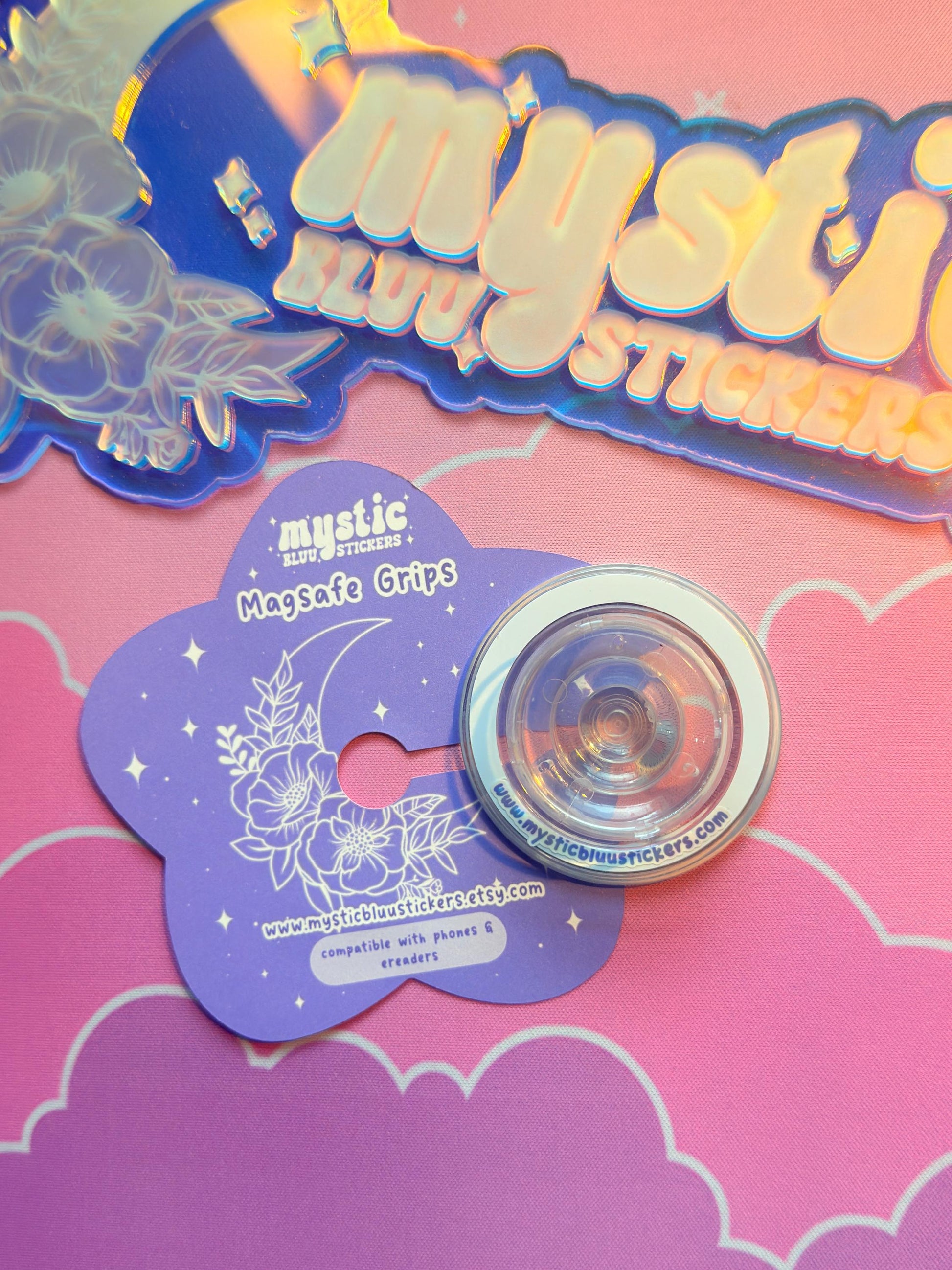 Christmas MagSafe Phone Grip: Holographic Snowglobe Bookstore Kindle Grip