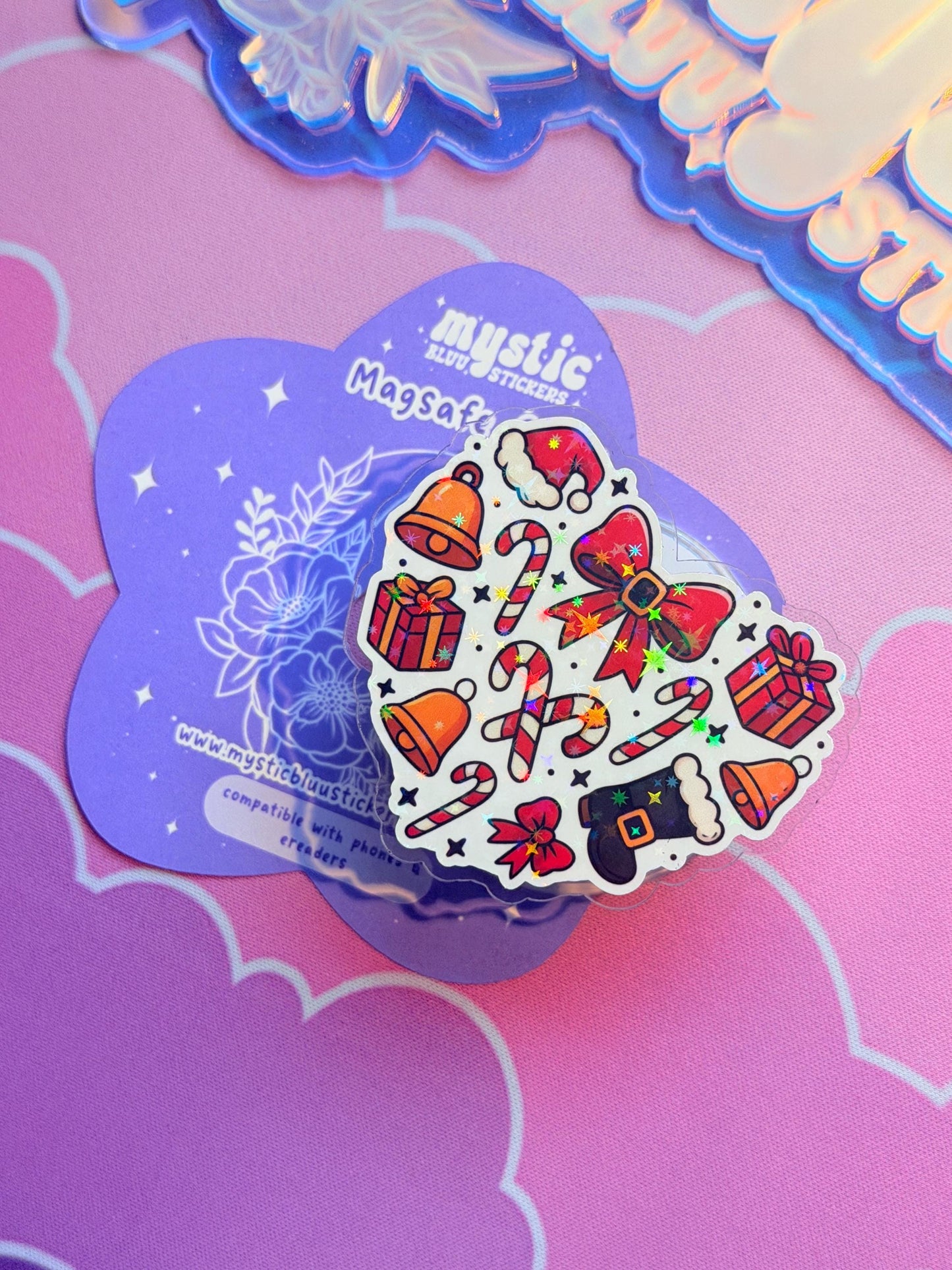 Christmas MagSafe Phone Grip: Holographic Winter Holiday Kindle Grip