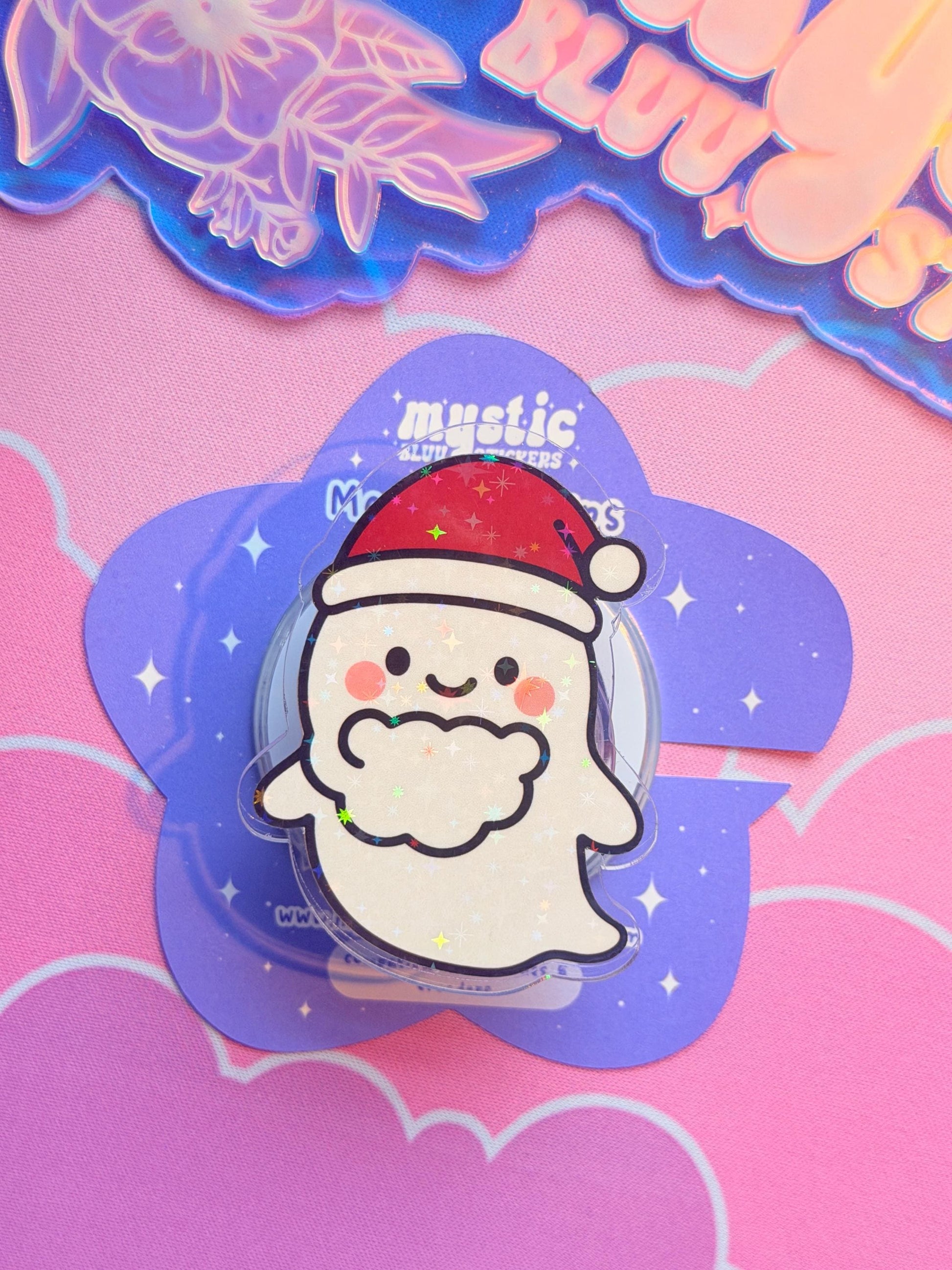 Holographic Santa Ghost MagSafe Phone Grip: Christmas Kindle Grip