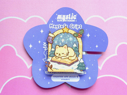 Holographic Winter Cat MagSafe Phone Grip: Bookish Snow