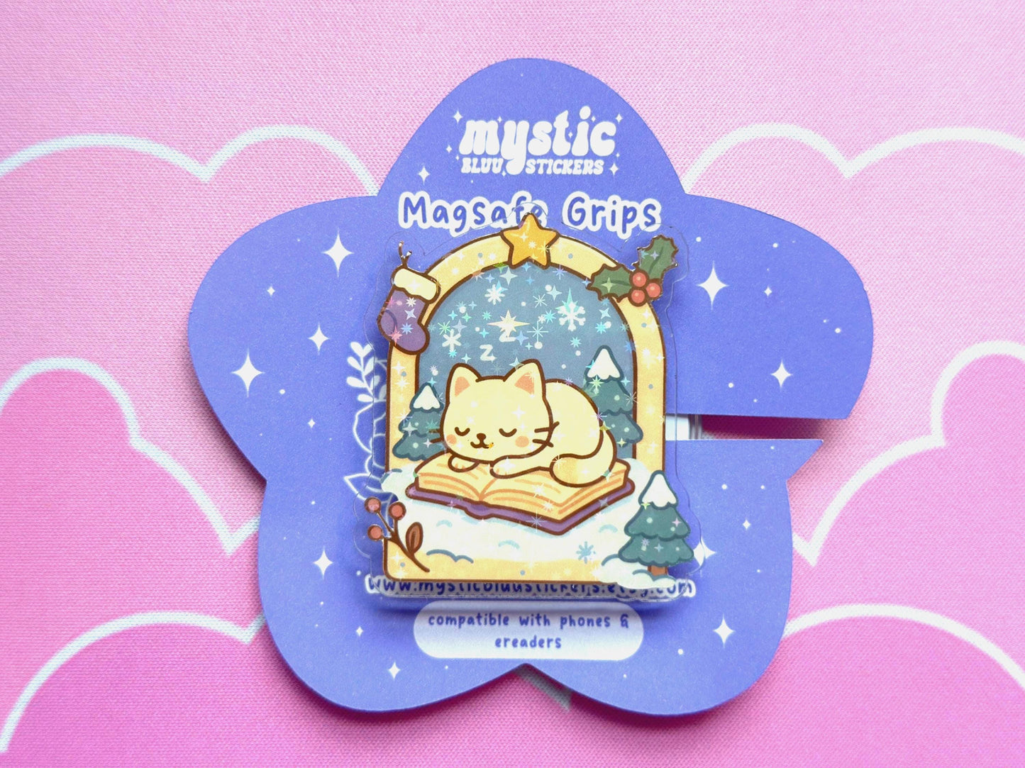 Holographic Winter Cat MagSafe Phone Grip: Bookish Snow