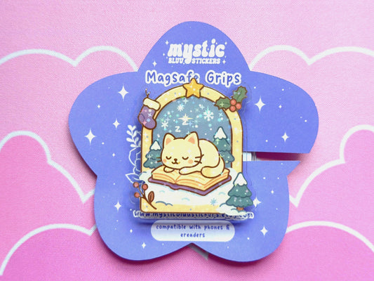 Holographic Winter Cat MagSafe Phone Grip: Bookish Snow