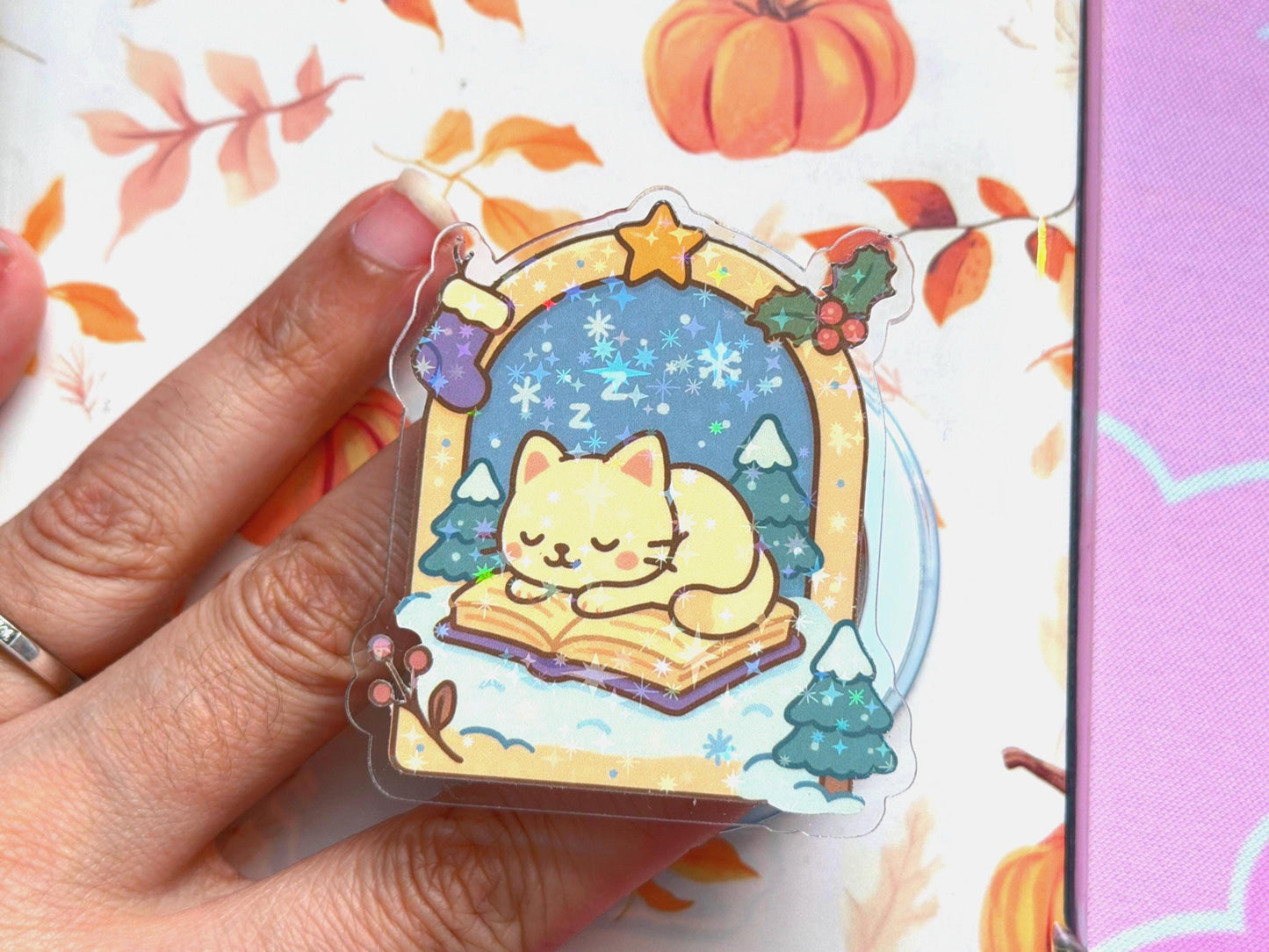 Holographic Winter Cat MagSafe Phone Grip: Bookish Snow