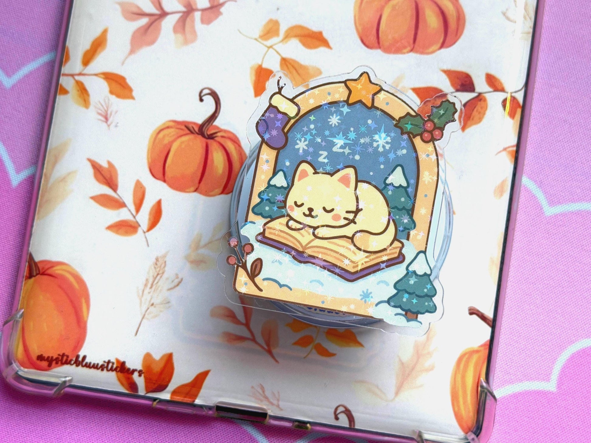Holographic Winter Cat MagSafe Phone Grip: Bookish Snow